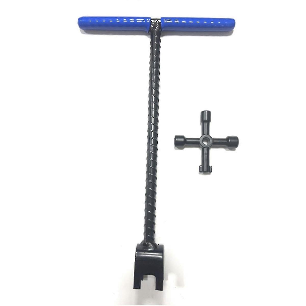 T-Type Water Meter Key Wrench, Heavy Duty Threaded Steel Water Valve Shutoff Tool, Includes 4-Way Ut