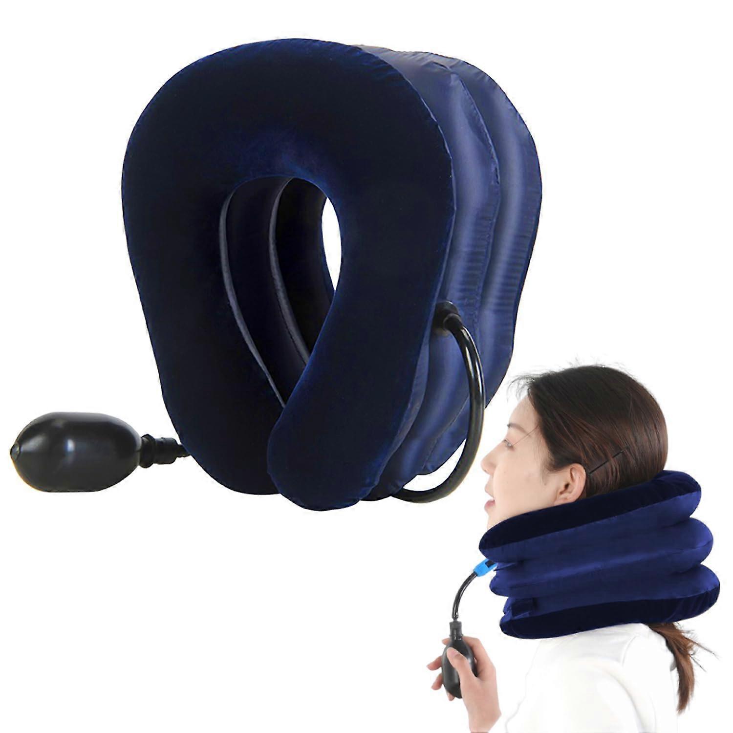 Inflatable Pillow 1Piece, Portable Travel Neck Pillow, Adjustable UShaped Airplane Pillow, Blue
