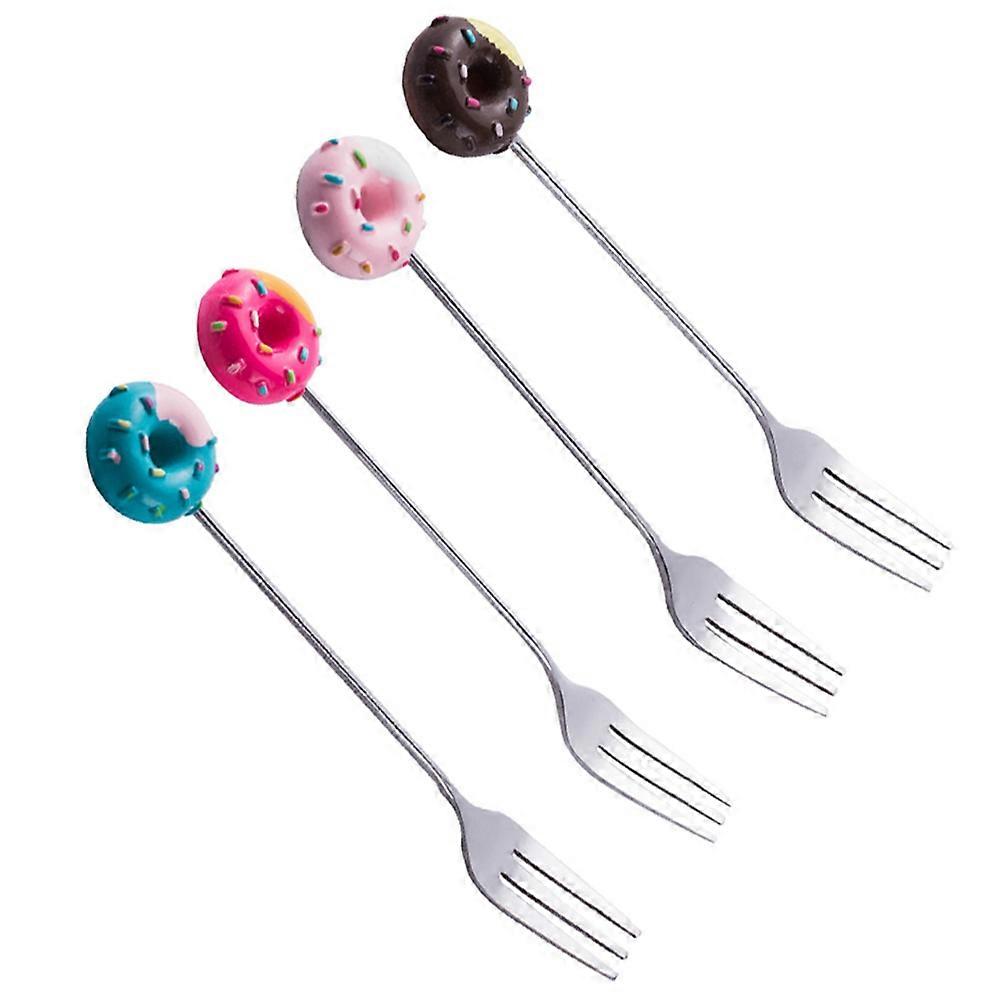 Fruit Fork Stainless Steel Dessert Forks for Kitchen Use 8Pcs Cartoon Doughnut Style
