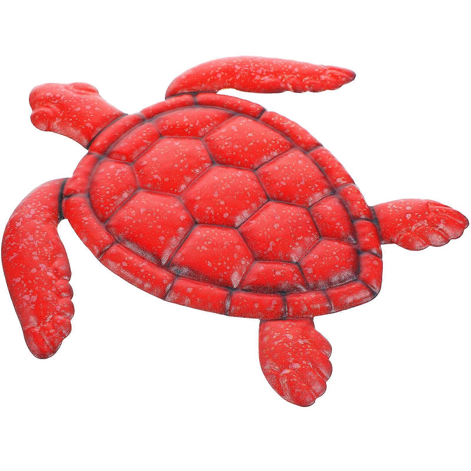 Wall Art Decor Turtle Statue Crafted for Home Use 4Pcs Red Iron