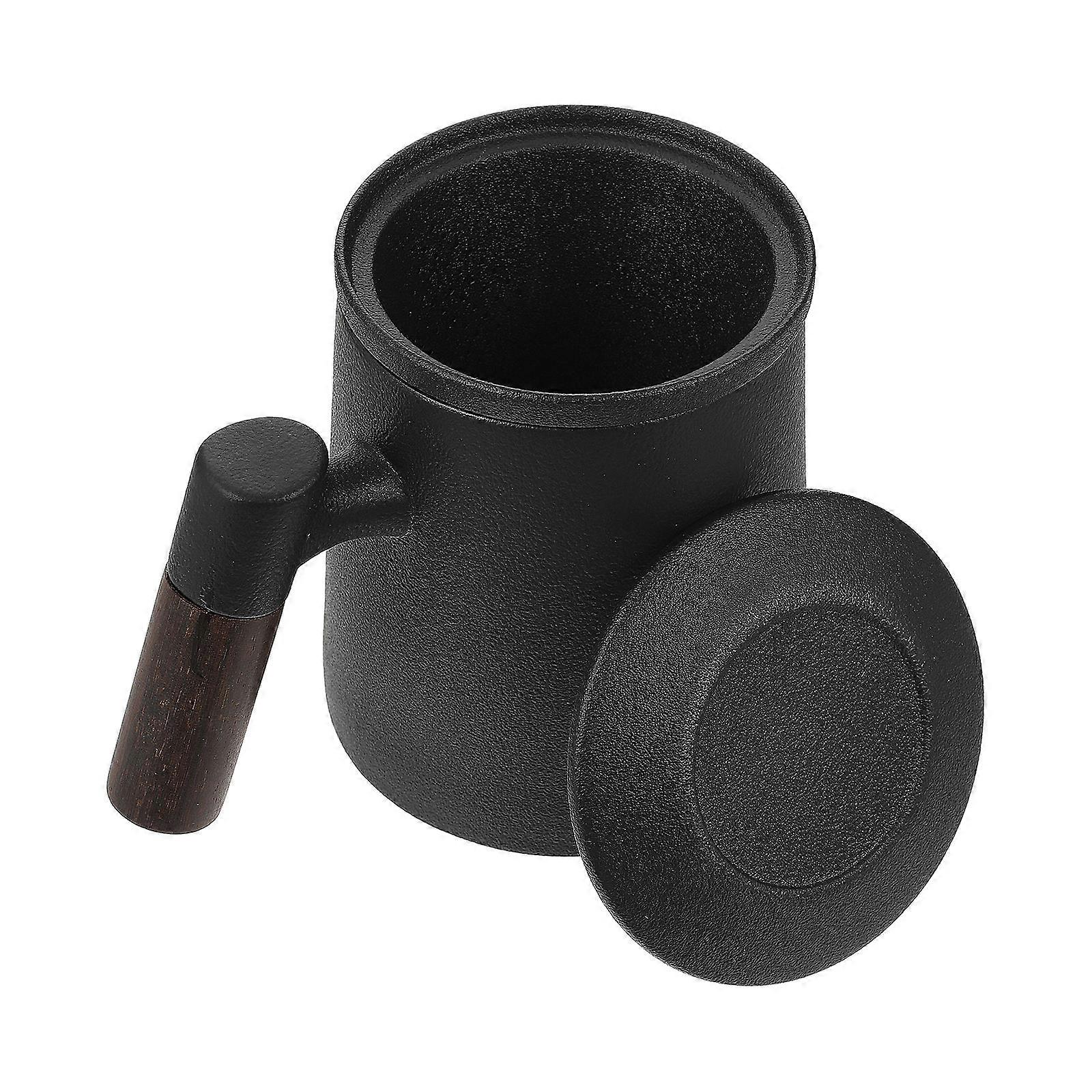 Ceramic Wood Handle Mug for Drinking Use 3Sets Tea Infuser Black Color