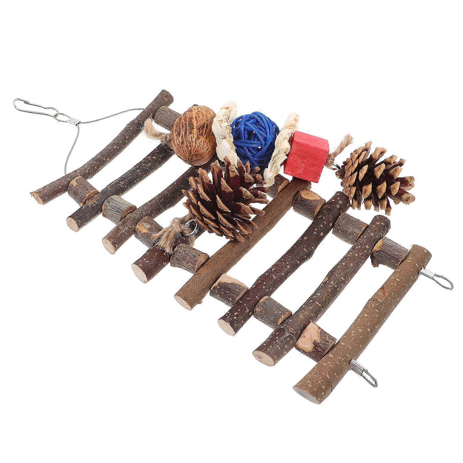 Bird Cage Toy 3Pcs Climbing Ladder Accessory For Pet Parrots Cage Use Wooden Material Coordination Training