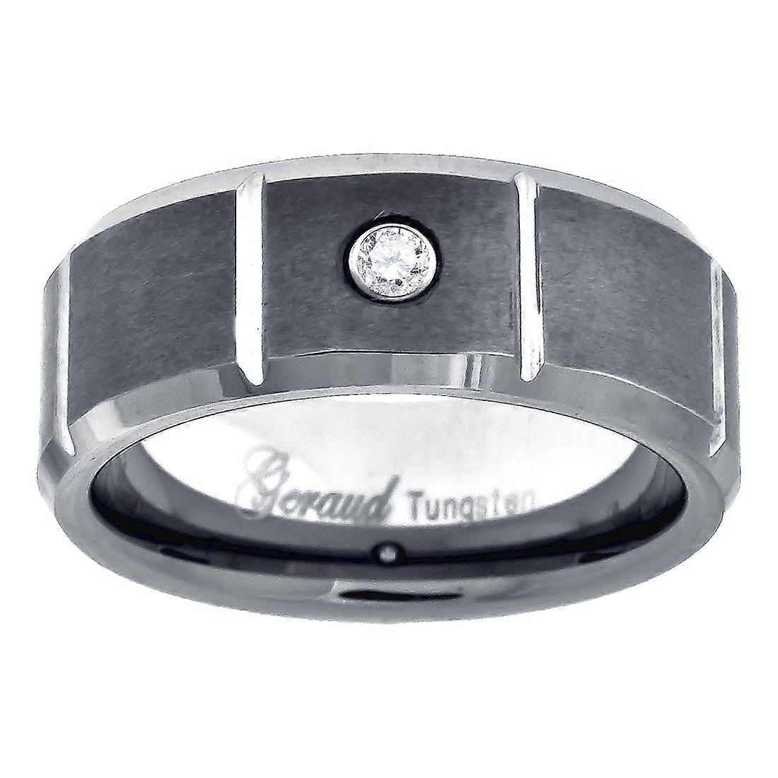 Tungsten CZ Brushed Center Multiple Grooves Beveled Edges Mens Comfort-Fit 8mm Wedding Ann Ring for Men - Ring Size: 7 t