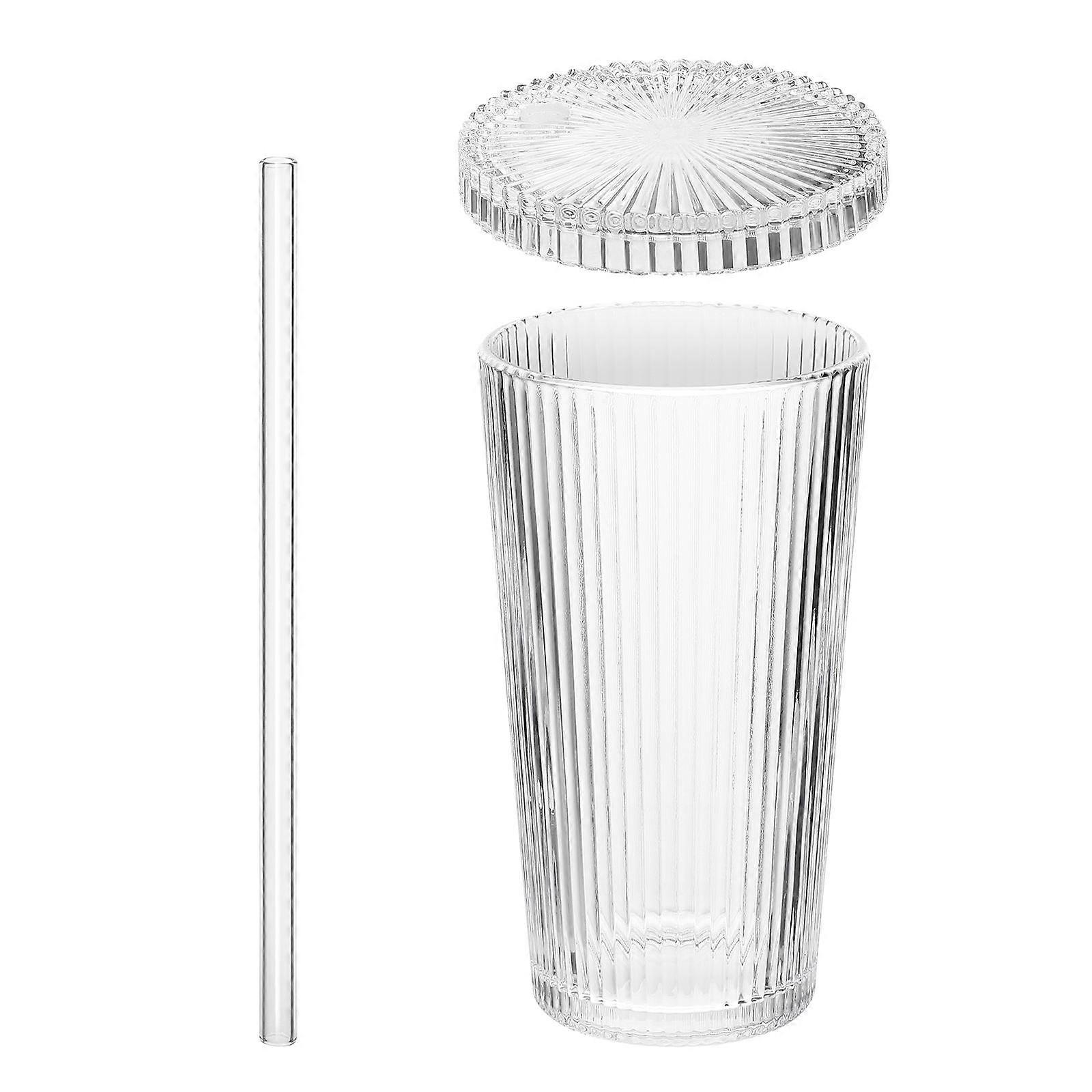 Cylindrical 2Pcs Transparent Drinking Glass Cup With Lid And Straw Suitable For Daily Use Perfect For Cold And Hot Liquids