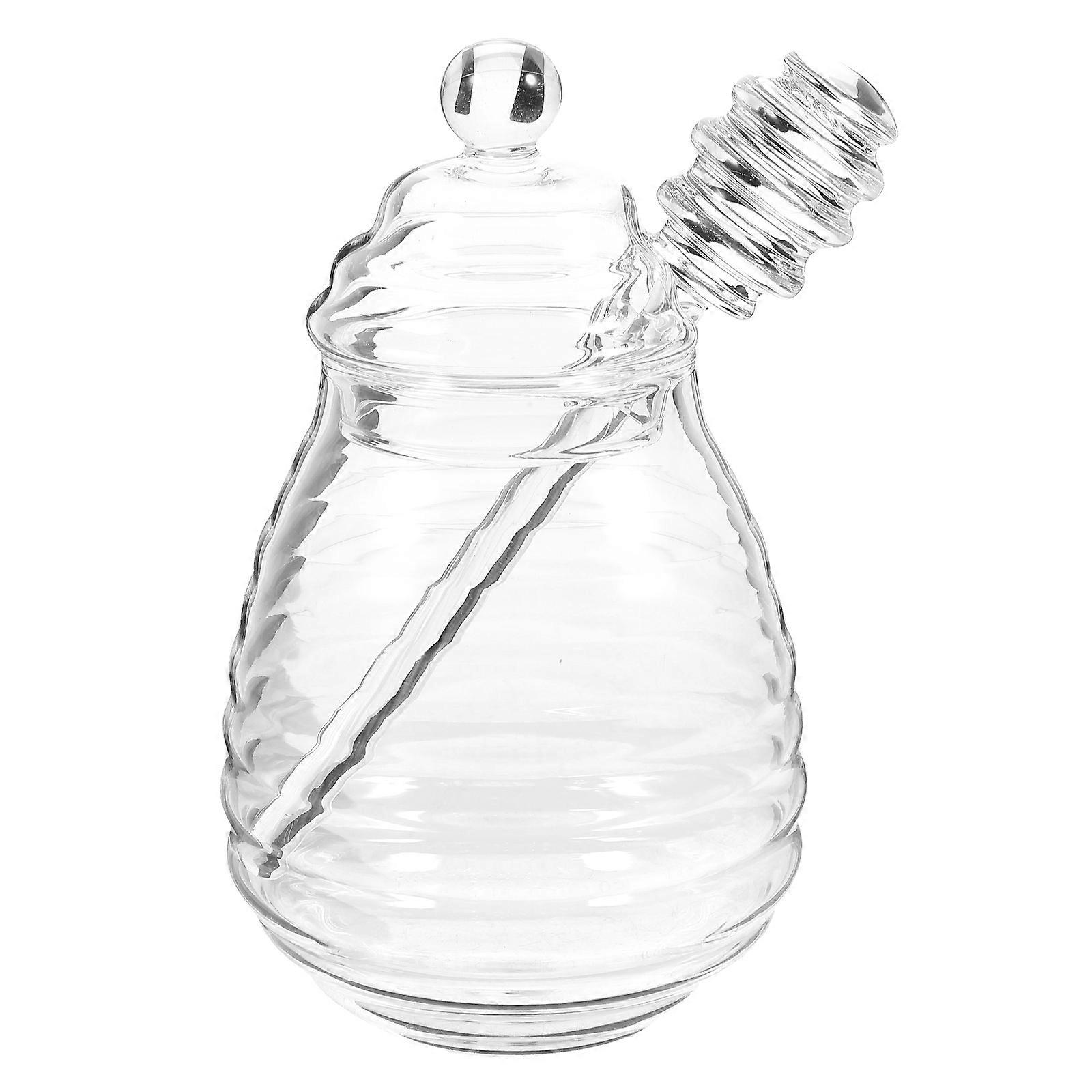 Transparent Honey Pot for Honey Dispensing 1Set Glass Jar with Rod and Lid