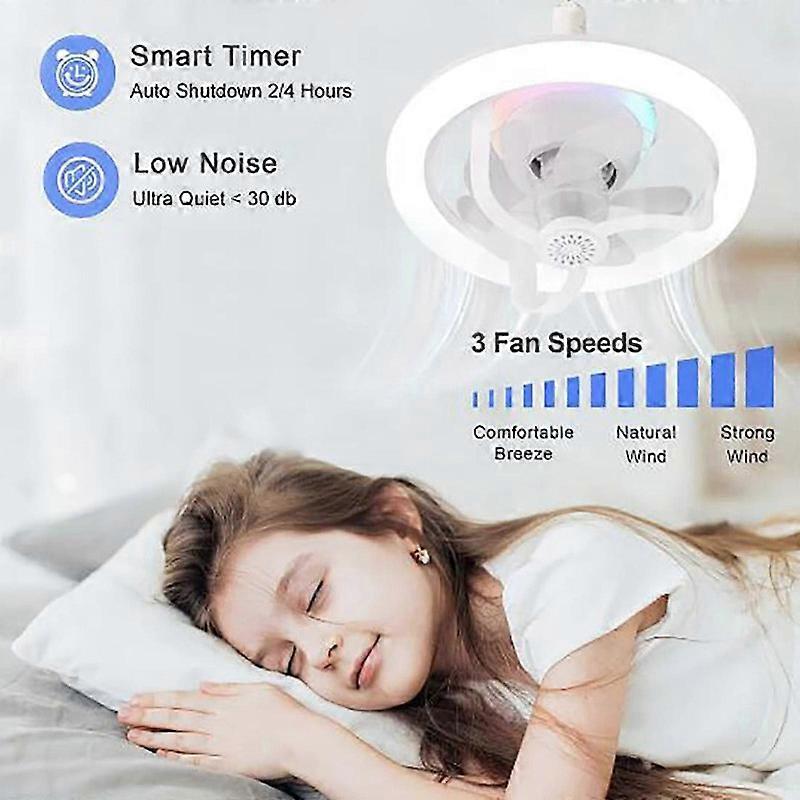 Socket Fan Light 11 Inches E26/E27 Socket Fan Ceiling Fan with Light Dimmable Remote 360 Rotation with RGB Mode Light 2024 New