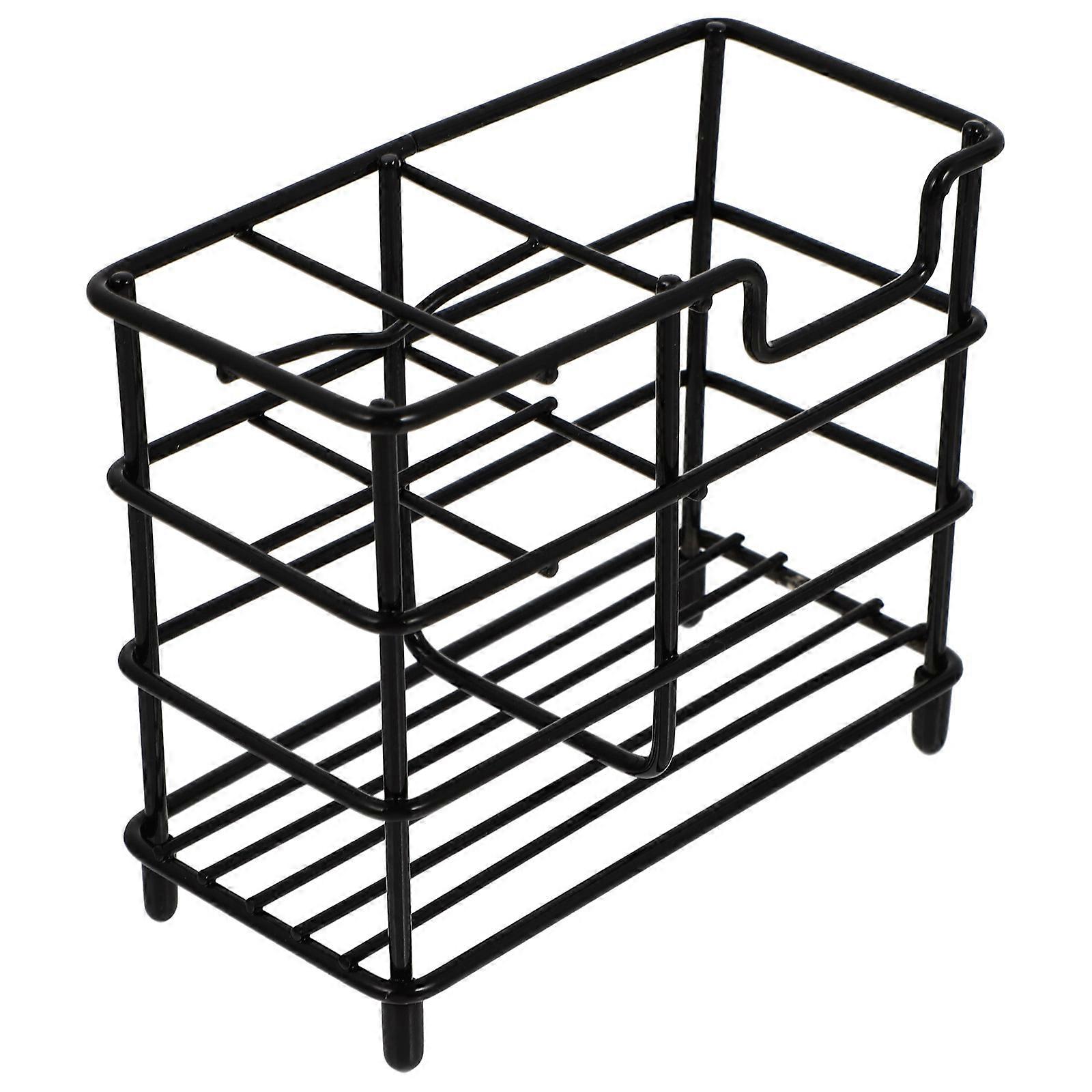 Bathroom Rack Stainless Steel Grid for Storage Use 2Pcs Black