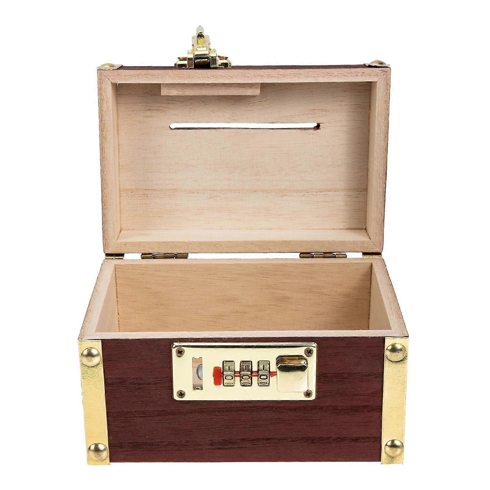 Wooden Coin Container Treasure Box with Lock for Home 3Pcs Vintage Banks