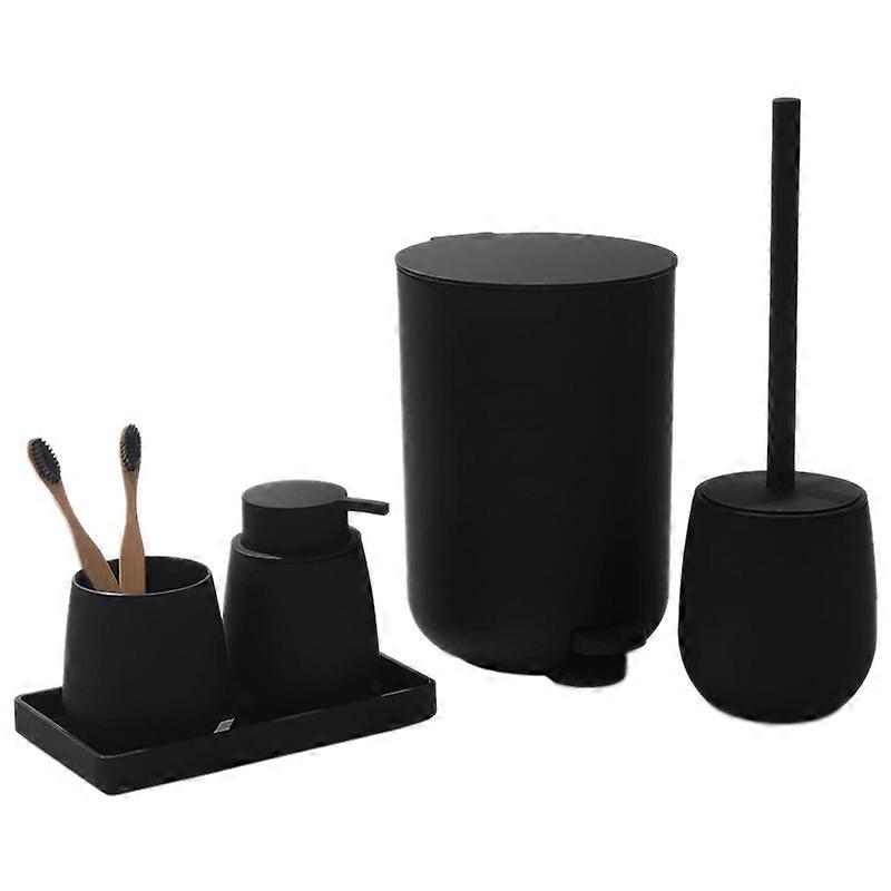 Bathroom Set Small Trash Can,Toothbrush Holder,Soap Dispenser (Black)