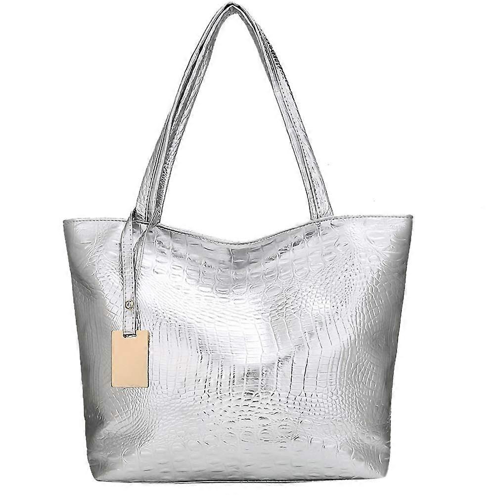 Silver Ladies Casual Rectangular Satchel Handbag, Size 33cm X 11cm X 31cm, Womens Shoulder Bag, Color Silver