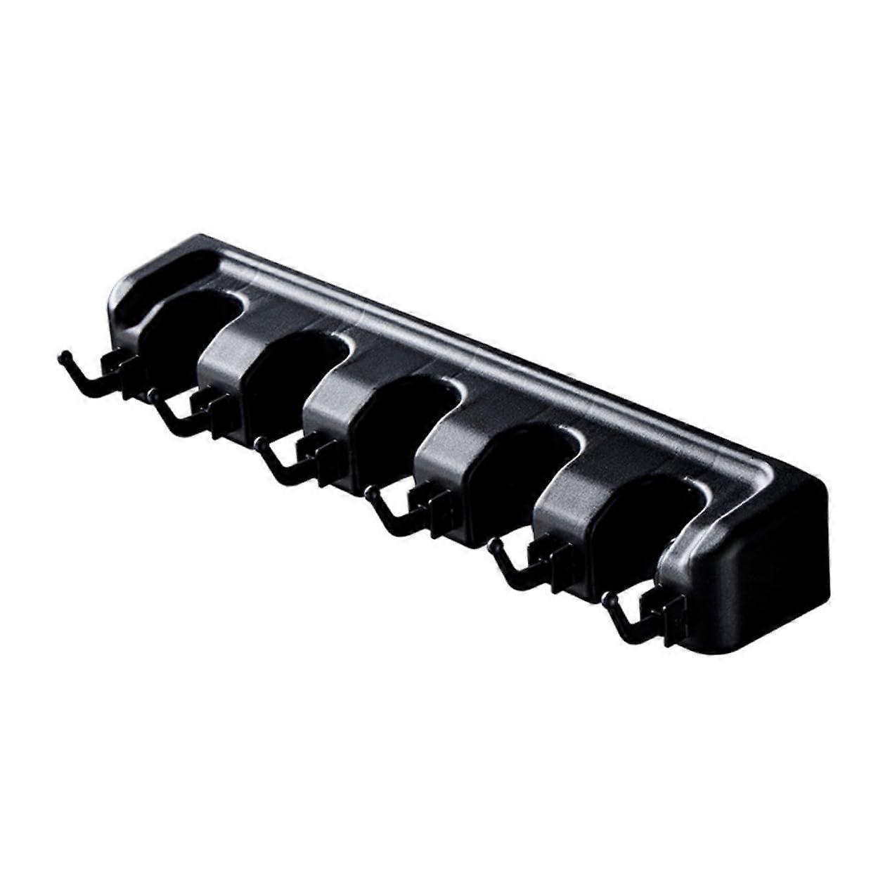 Multifunctional Wall Mounted Mop Broom Organizer With Adjustable Hooks Space Saving Rack For Kitchen Garage Laundry Black