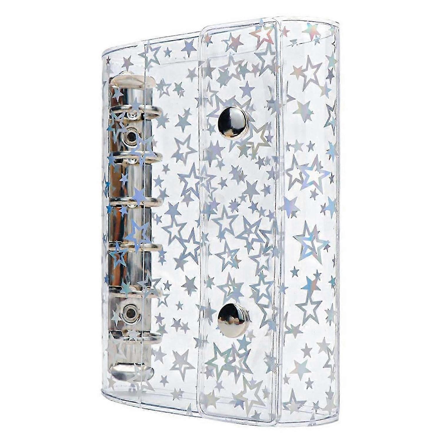 A7 Budget Binder Cover Clear PVC 6 Ring Binder Glitter Star Refillable Notebook Shell Protector with