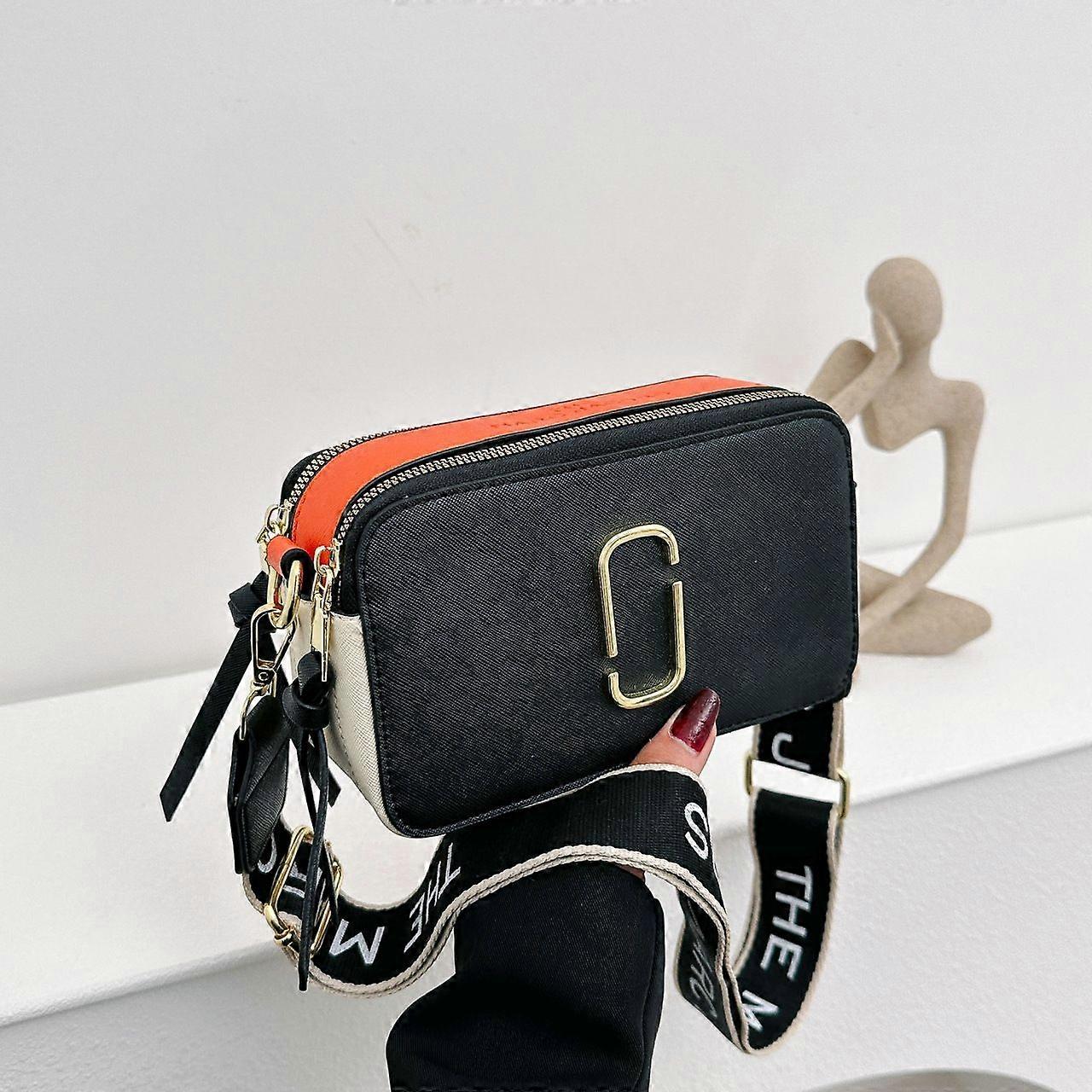 Women's bag new 2024 summer trendy women's wide shoulder strap M color matching small square bag J shoulder strap bag crossbody double zipper camera b