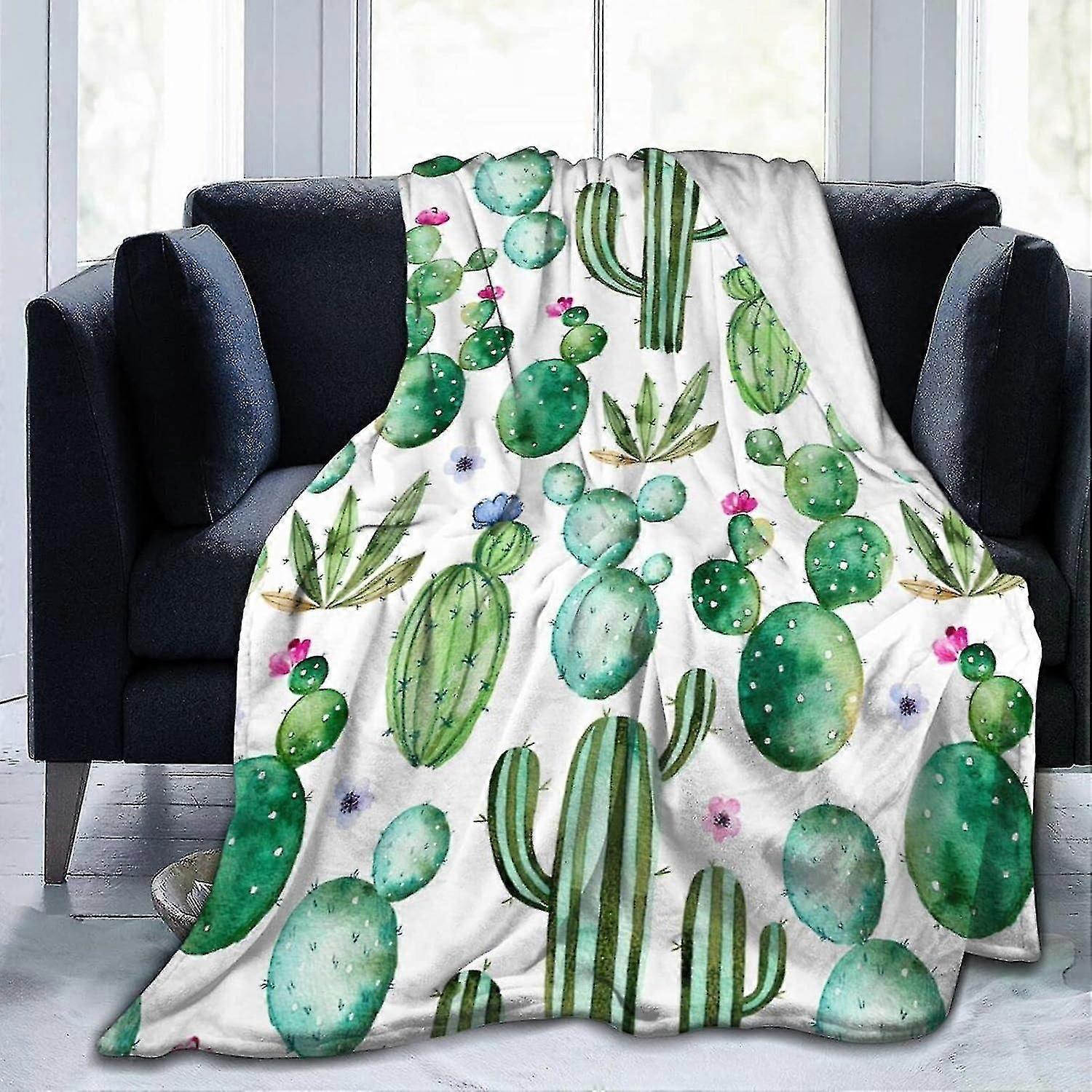 Blanket Watercolor Cactus Plants Fleece Blanket Ultra Soft Throw Blankets Lightweight Plush Flannel Throws For Sofa Couch