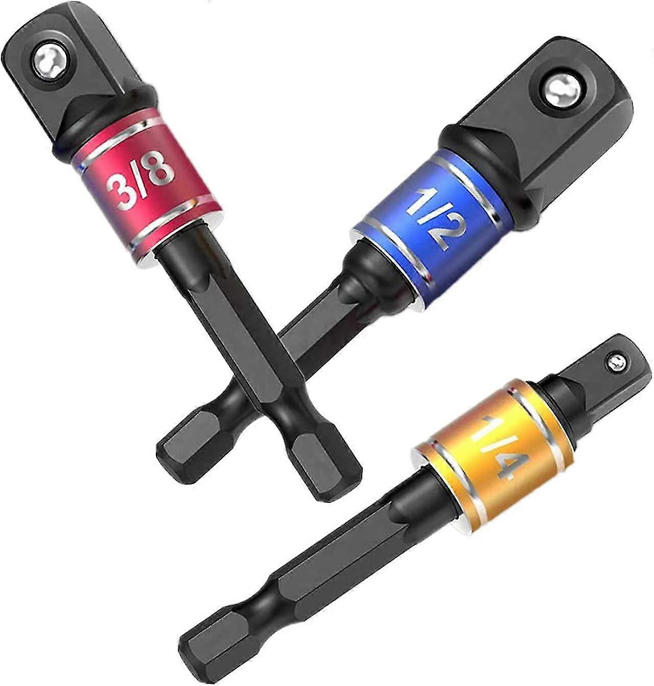 Impact Driver Socket Adapter Set, Cr-v Hex Shank Square Drive Sockets Adapter, 1/4" Power Drill Extension