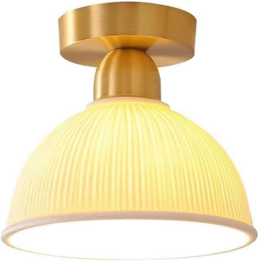 Modern Ceramic Flush Mount Ceiling Light Gold Finish 7 Inch Pleated Shade E26 E27 Base Low Ceiling