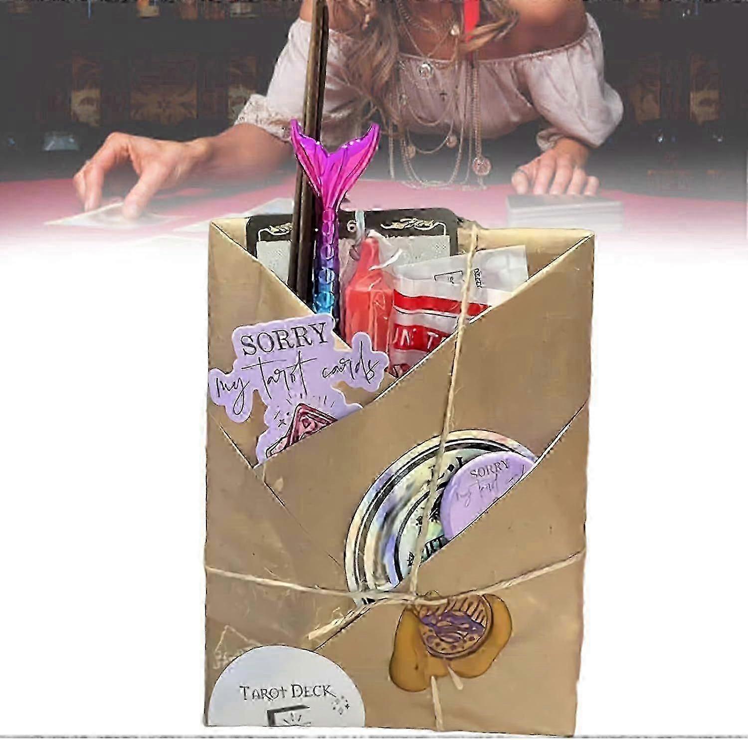 Blind Date with A Deck, Blind Date Tarot, Mystical Divination Card Gift Set with Crystals, Stickers & Bookmarks, Divination Spiritual Exploration Bag