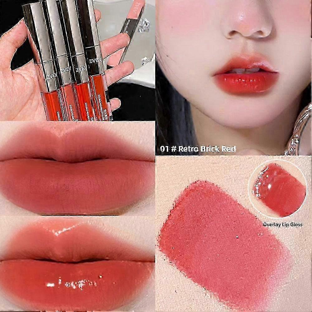 Double-ended Mirror Lip Gloss Water Moisturizing Gloss Lipstick in 4 Colors