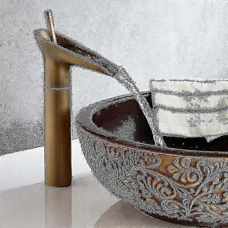 All Copper Retro-Style Basin with Fixed Waterfall Faucet - Above Counter Basin, High Antique Style Basin Sink