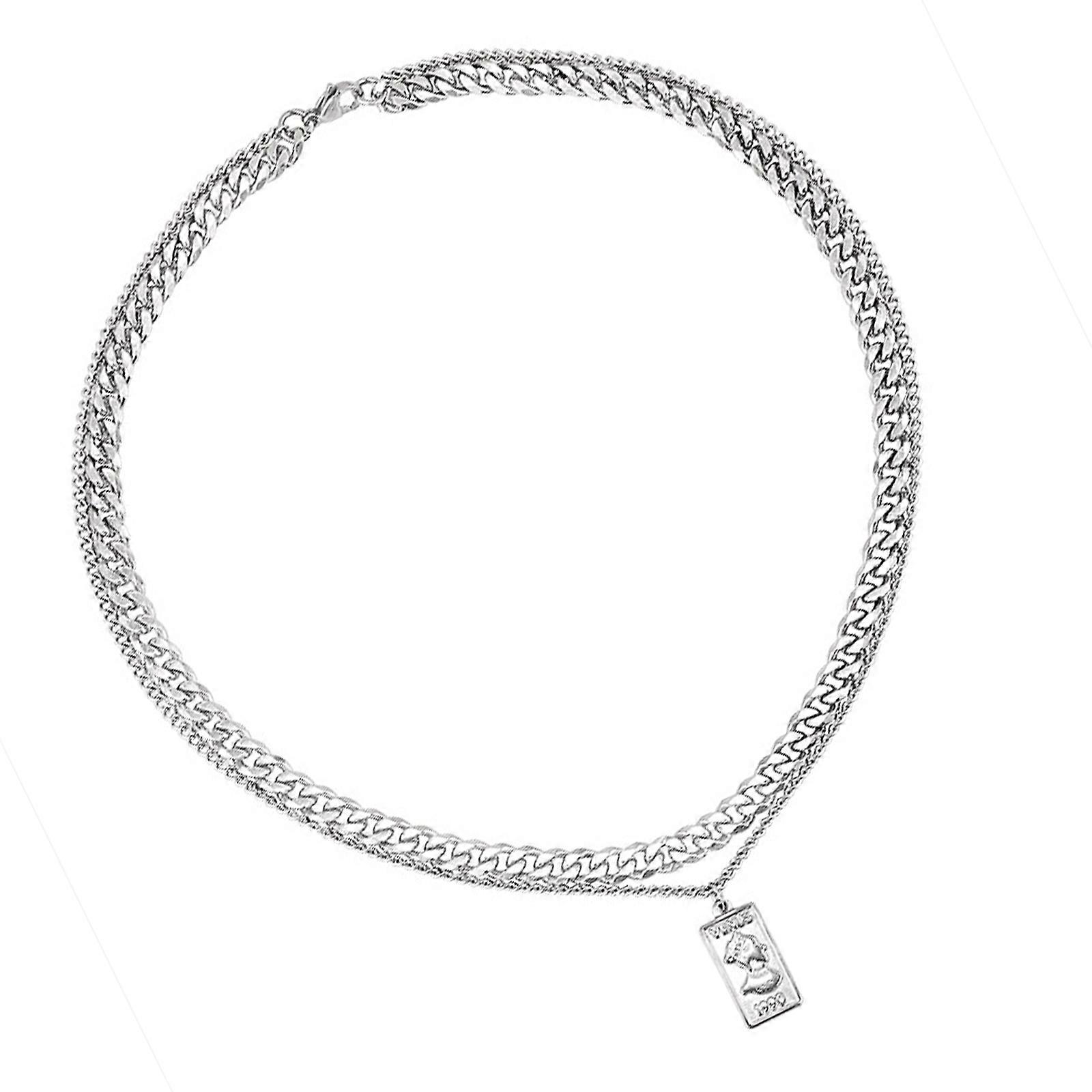 Adjustable Length Rectangular Pendant Necklace Stylish Men's Silver Rectangular Pendant Necklace with Adjustable Chain Multicolor