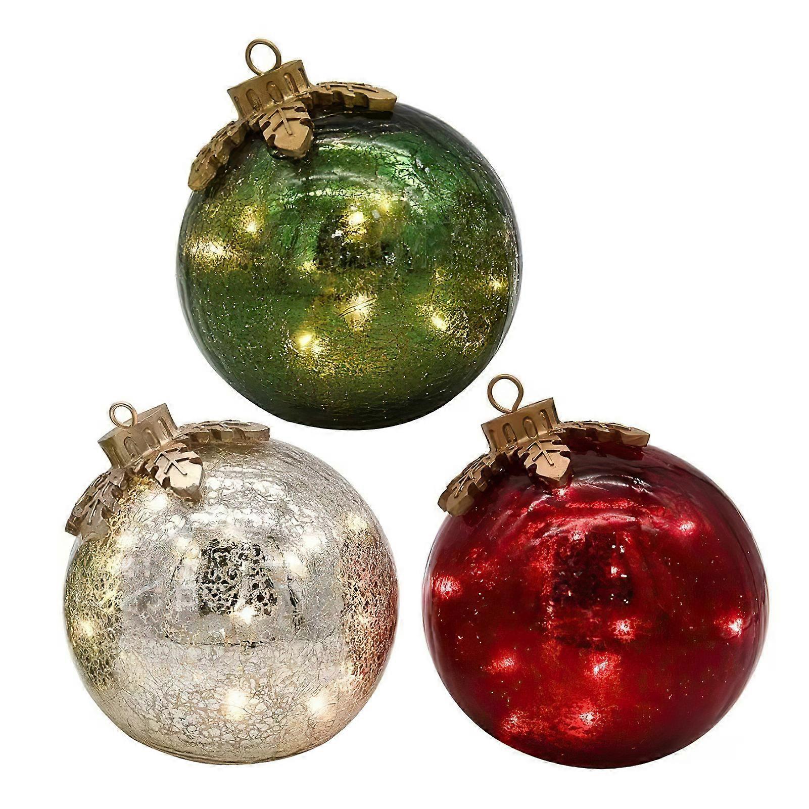 Boule lumineuse LED de 15 cm en verre craquelé, alimentée par piles, pour décoration de table, fêtes et Noël.