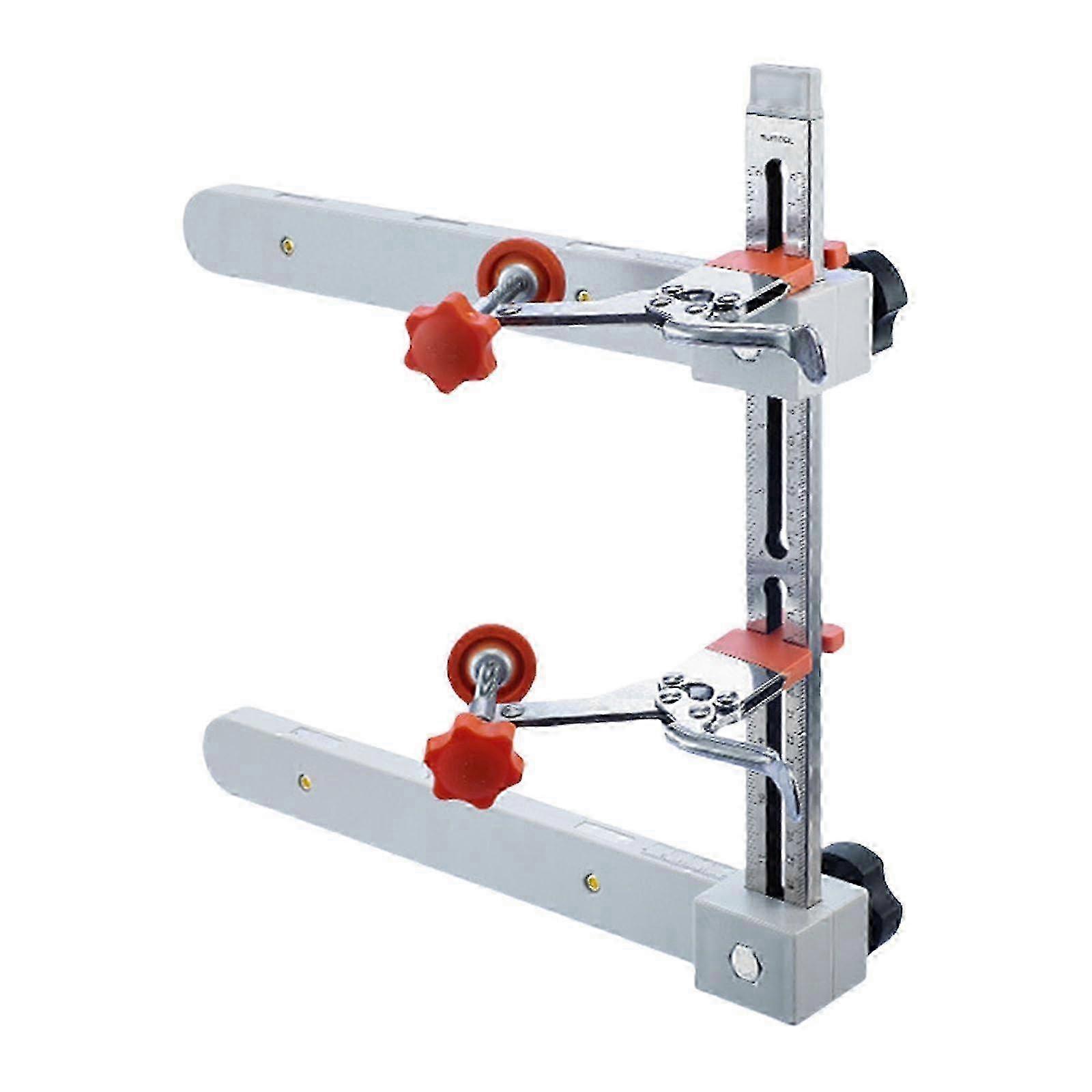 Reusable sliding cabinet positioning tool with dual scale and stabilizing arm, drawer rails, alignment devices, professional drawer alignmen