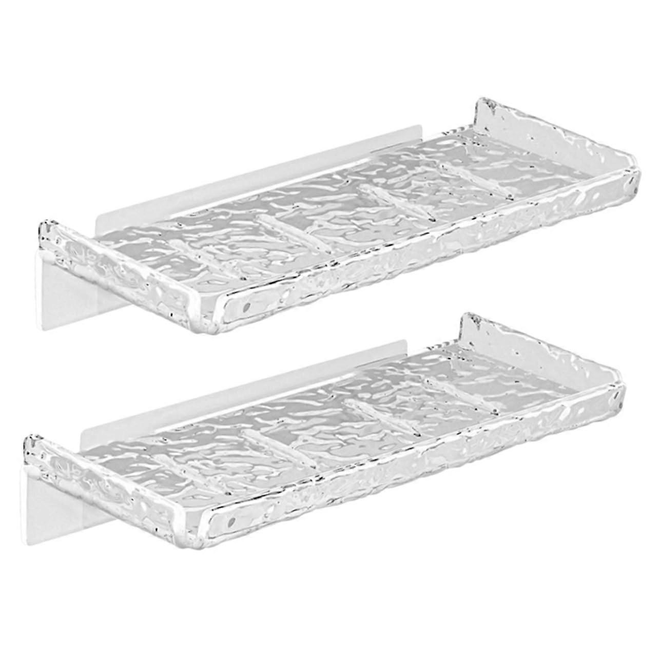 2pcs Wall Mount Storage Rack Pet Material No Drilling Easy Installation Sturdy Bathroom Floating Shelves