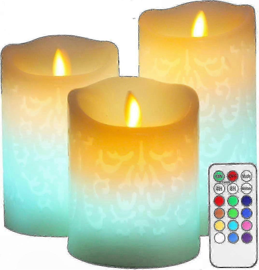 Real Wax Flameless Candle with Color Change and Carved Patterns, Remote Timer Included