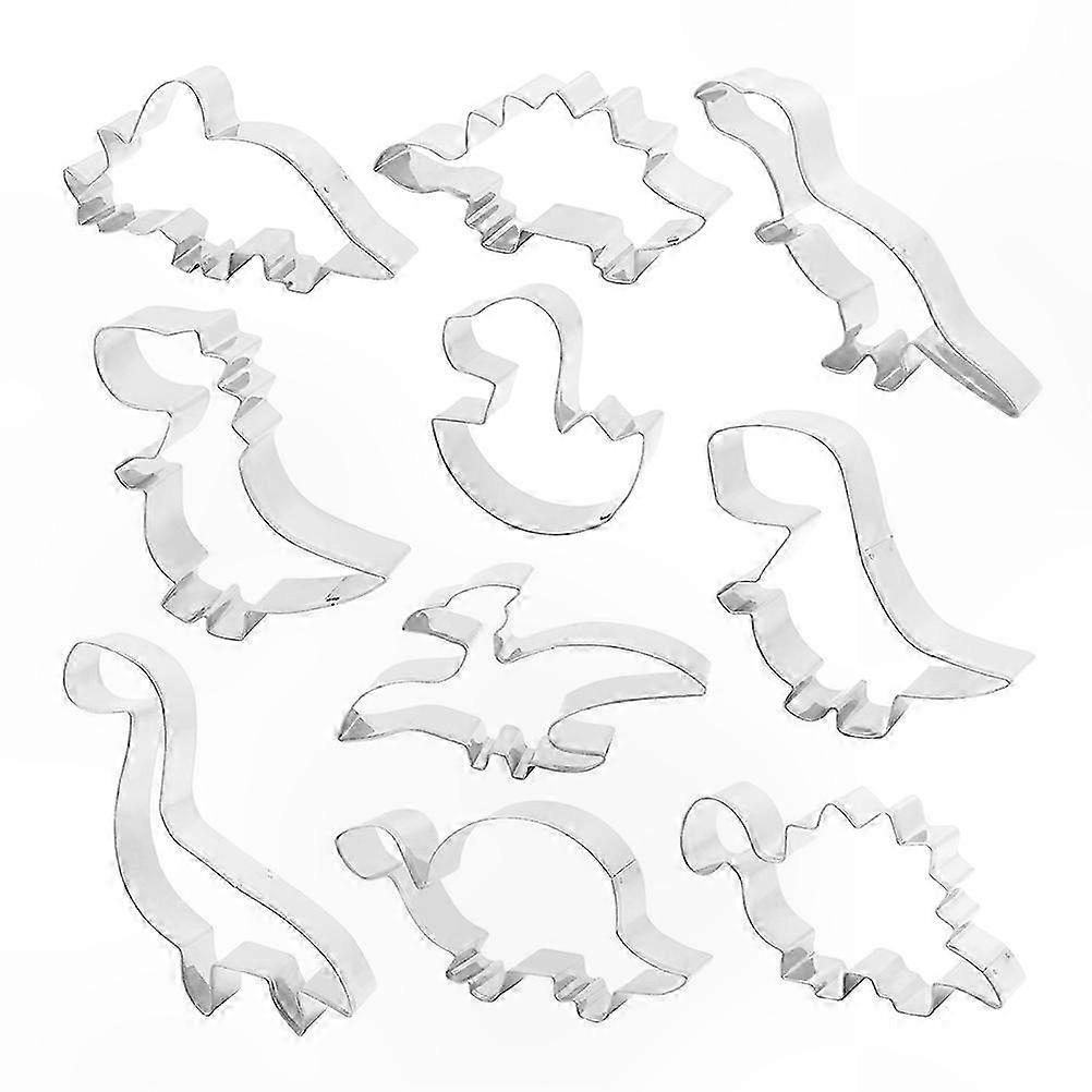 10-Piece Reusable Dinosaur Cookie Molds for Baking and Crafts, Food-Safe Silver