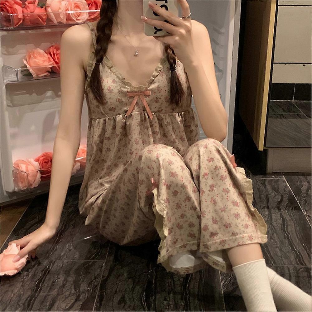 Fashionable Womens Trousers and Top Pajamas Set with Built in Bra Support