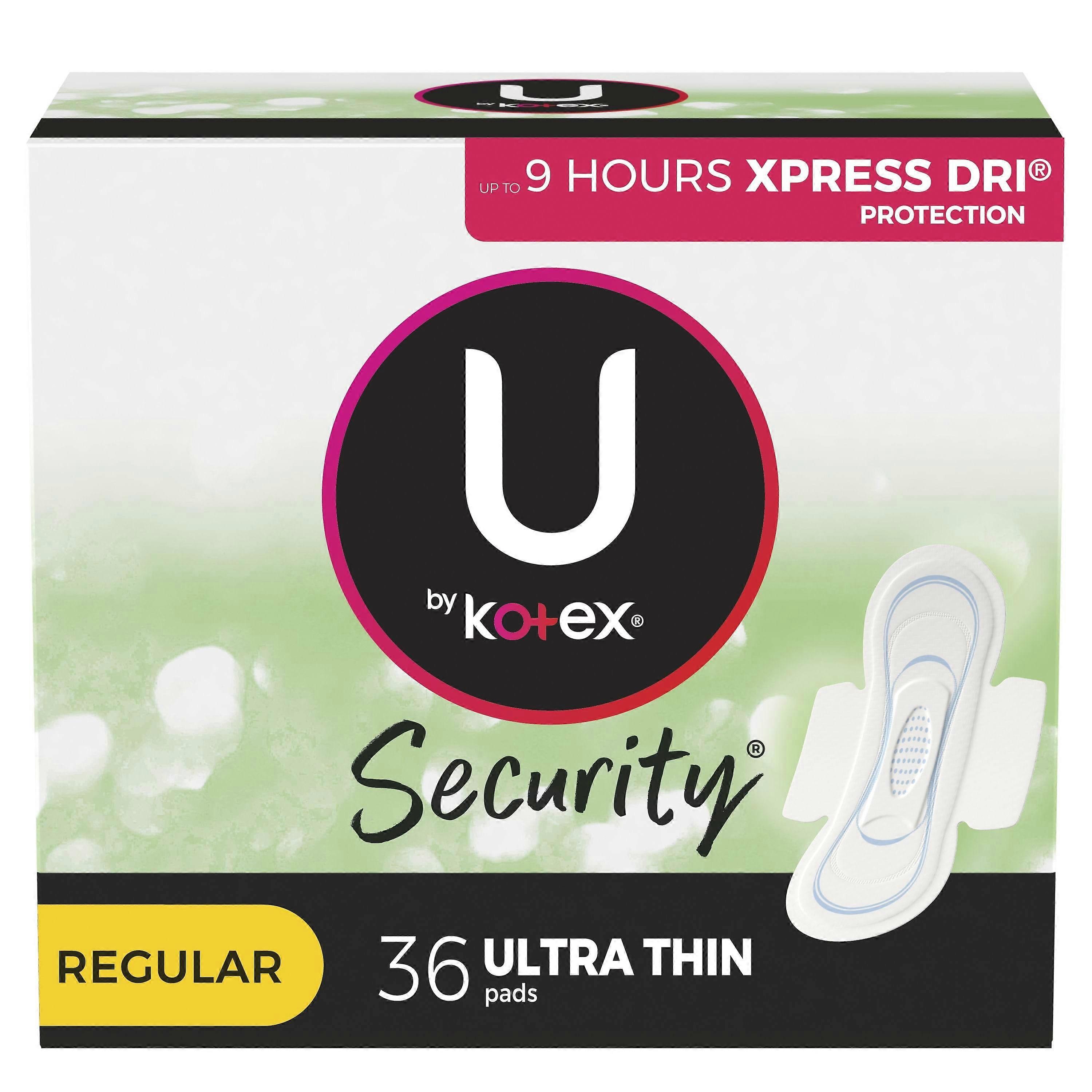 Kotex U Security Ultra Thin Feminine Pads With Wings, Regular, 36 Ea