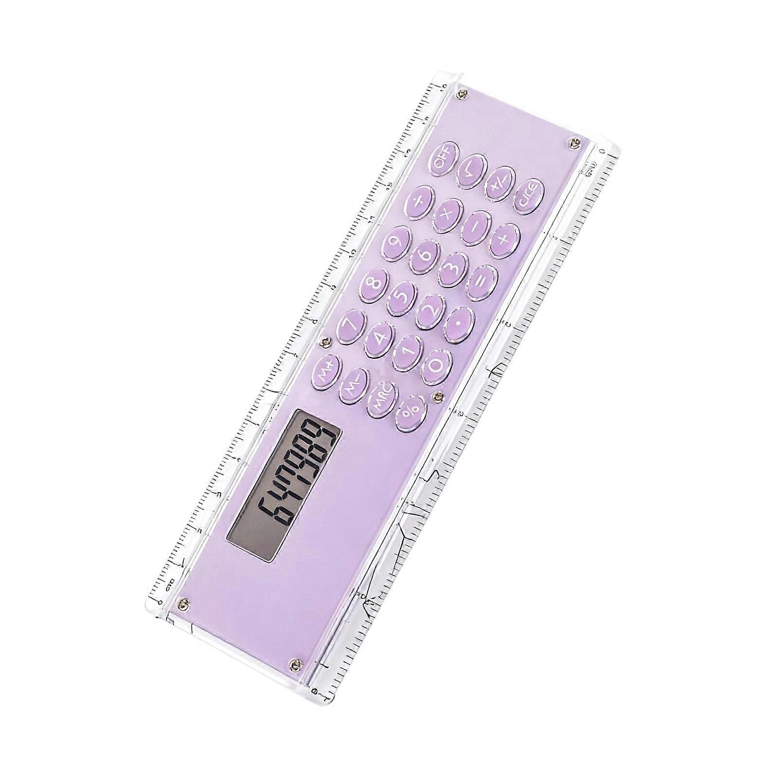 Multifunctional Double Side 15cm Ruler Integrated 8 Digit Calculator Lightweight Design For Students Professionals  Purple