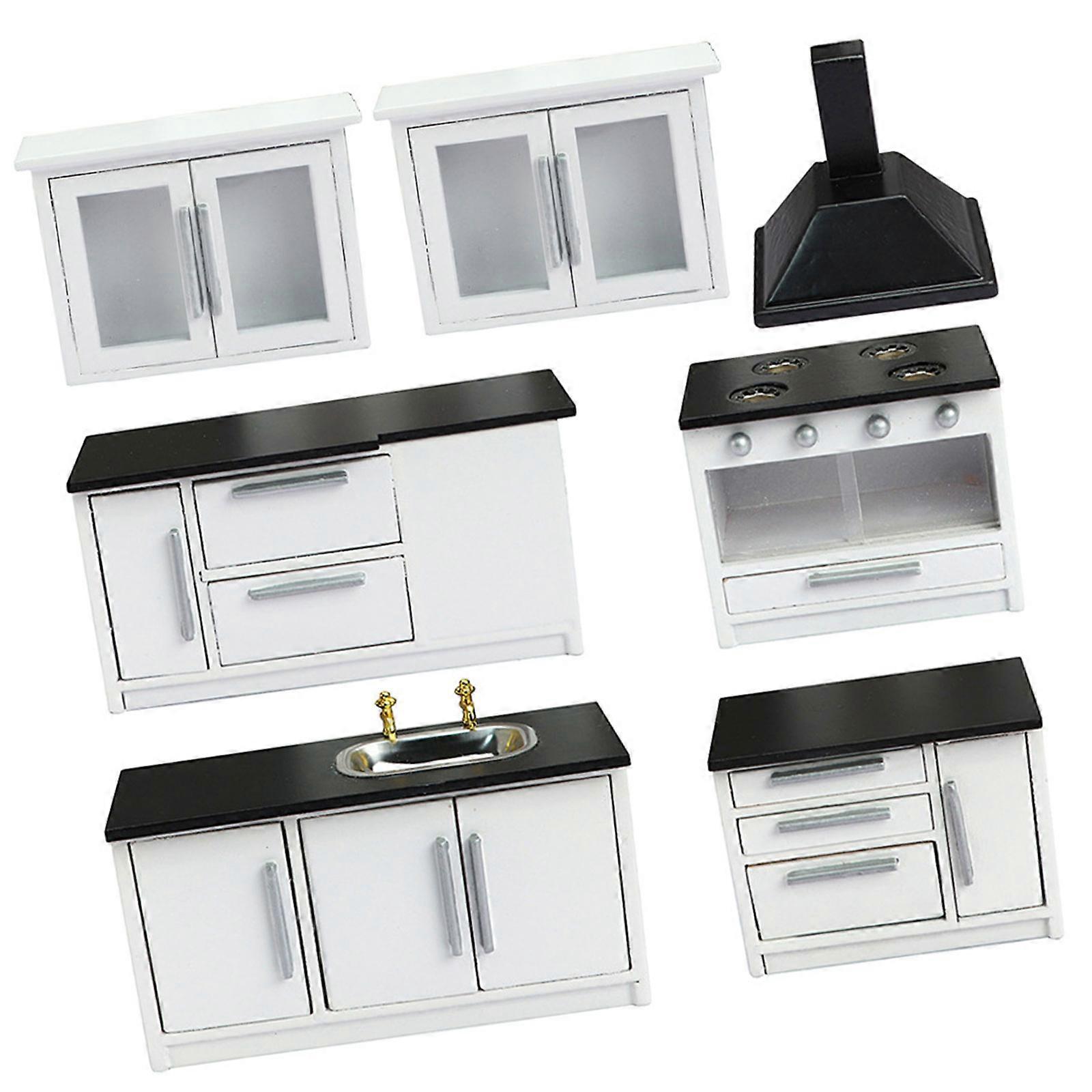 7 Part Oaken Miniature Kitchen Set For 1 12 Scale Dollhouses With Realistic Particulars Multicolor