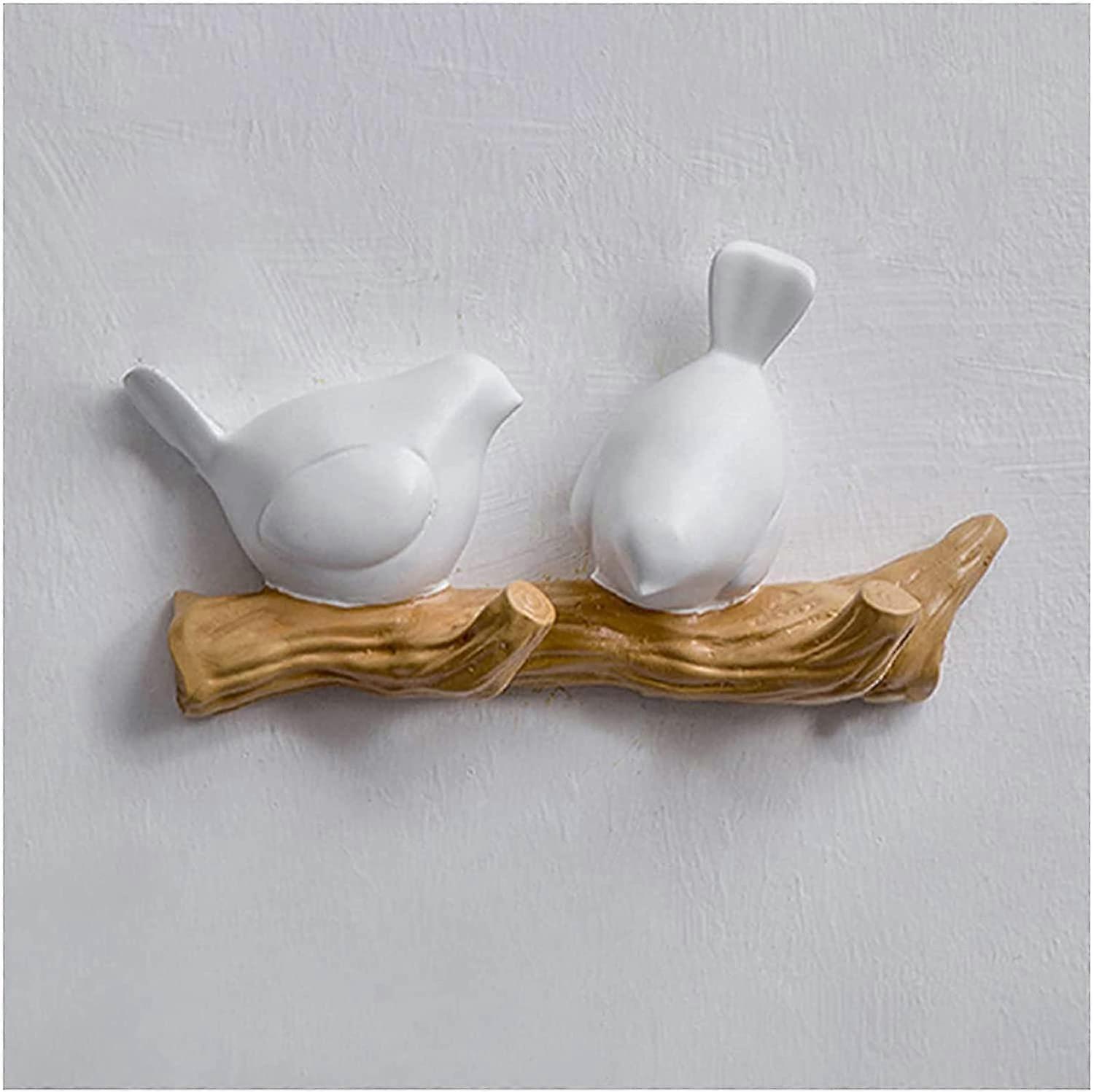 Wall Coat Hooks Creative Bird Design Rack for Hats Keys Room Decor Storage – White