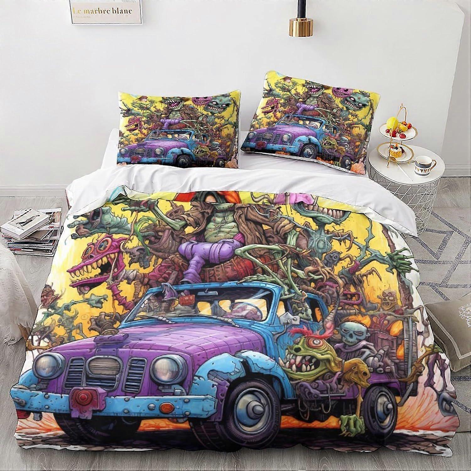 LikeEj monstro capa edredom, 3D desenhos animados roupa de cama vintage carro colcha capas, microfibra capa de cama com fronhas rei