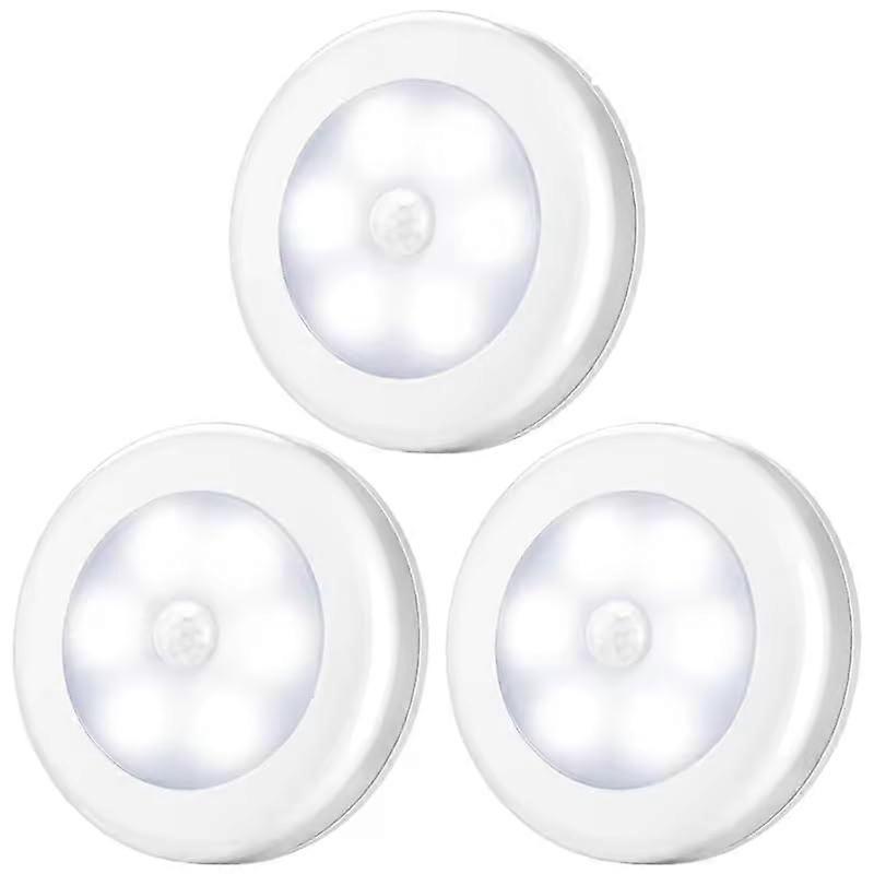 Motion Sensor LED Night Lights Set of 3, 6000K Daylight White, 80 Lumens, Battery Operated for Hallways and Stairs