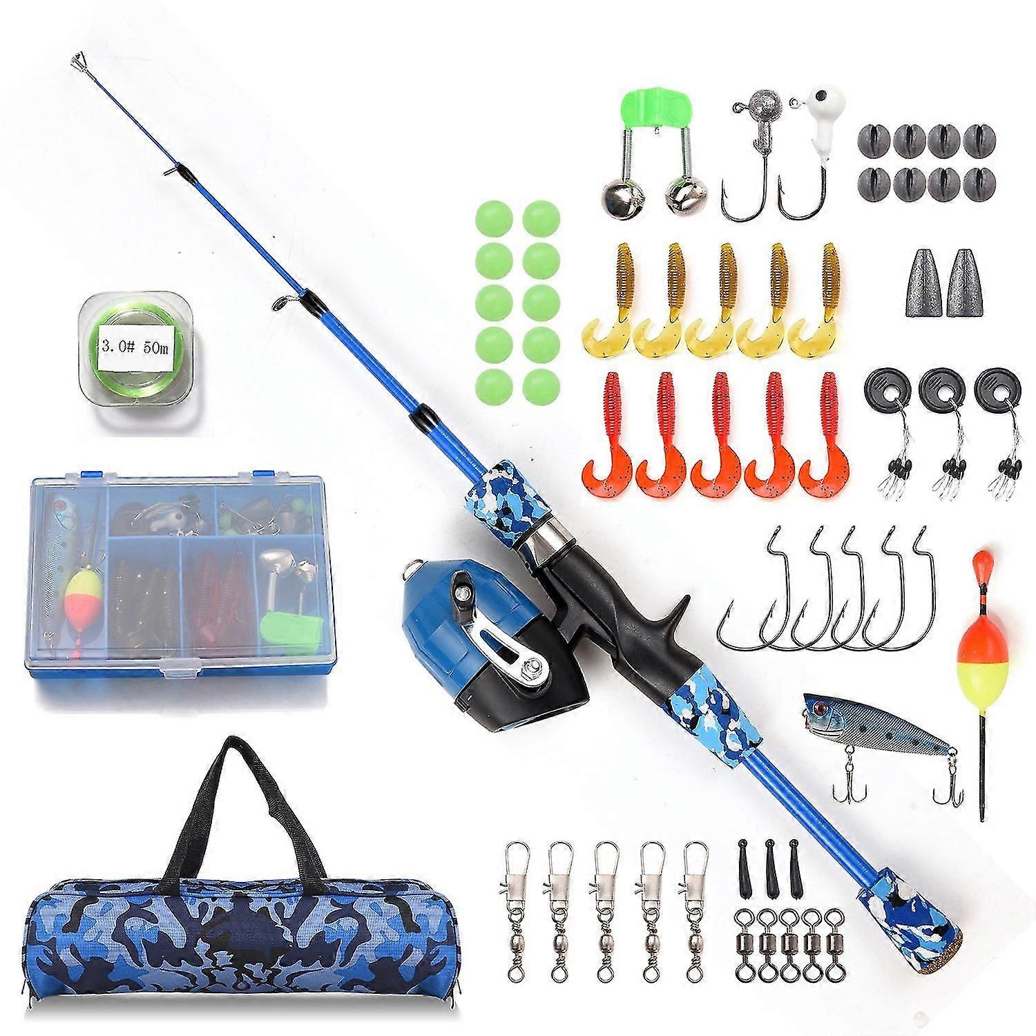 キッズフィッシングロッドとリールコンボフルキット 1.2m/1.5m 伸縮式キャスティングロッドポール、スピンキャストリール付き