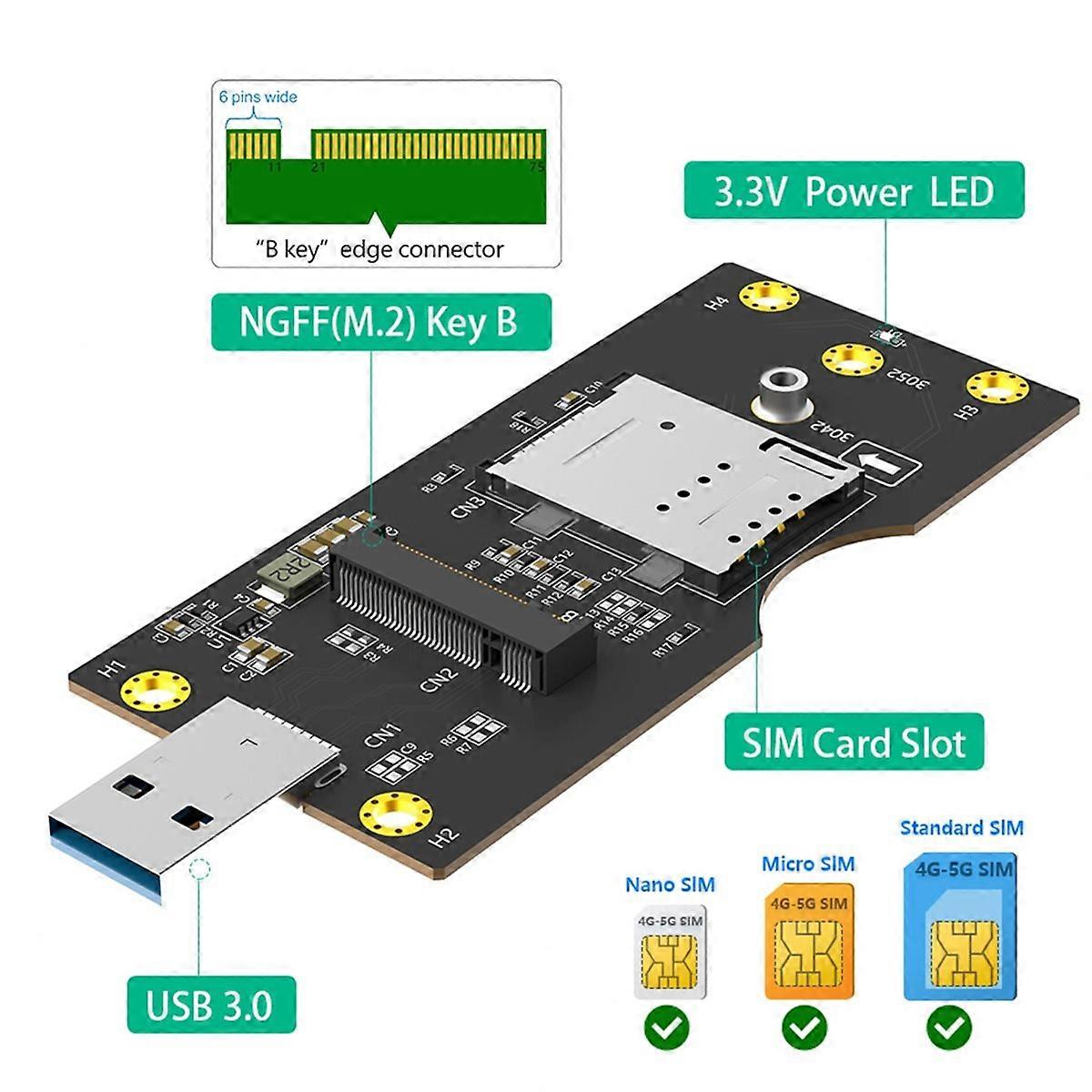 NGFF(M.2) to USB 3.0 Adapter with SIM 8pin Card Expend Kit Slot for 3G/4G/5G Module 3042/3052 Type N