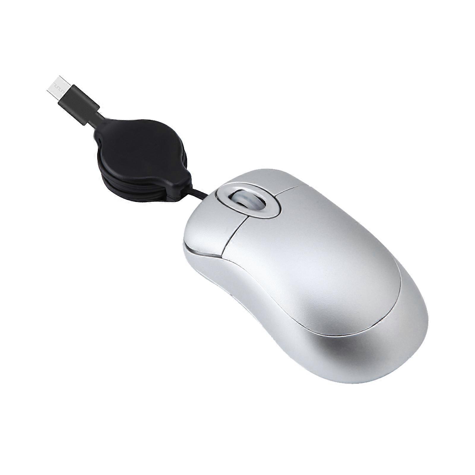 USB C Mouse com Fio Laptops Mouse Com Fio Mouse Óptico De Viagem Cabo Retrátil Para PC Desktop Mouse Notebook Prata