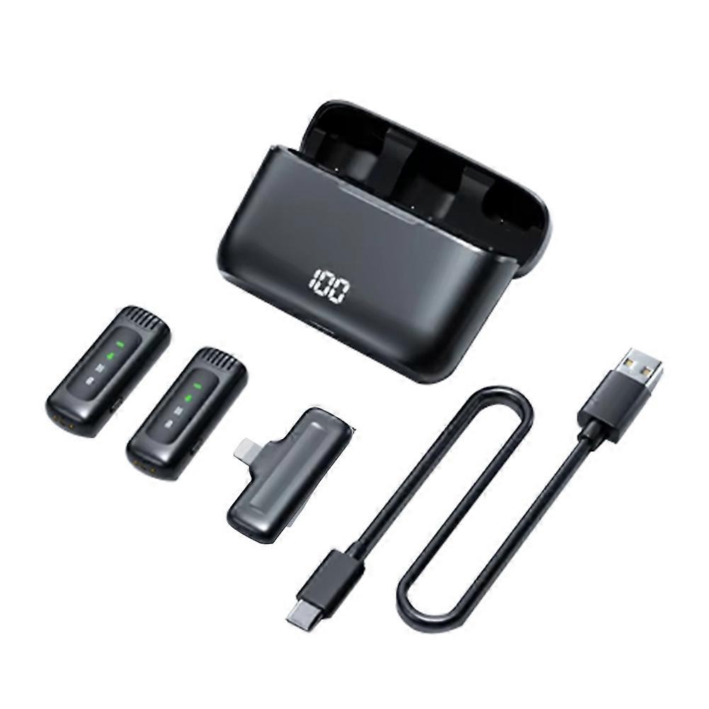 Wireless Lapel Microphone Portable Noise Reduction Audio Recording with Charging Box for Interface
