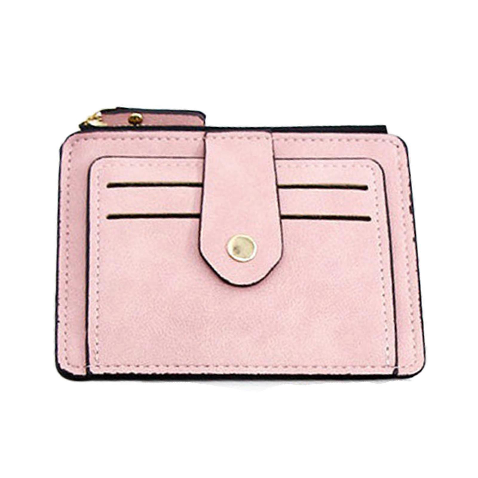 Practical Men's Business Slim Wallet with Multiple Card Capacity Slots and Convenient Zippered Coin Pocket Small Purse  Pink