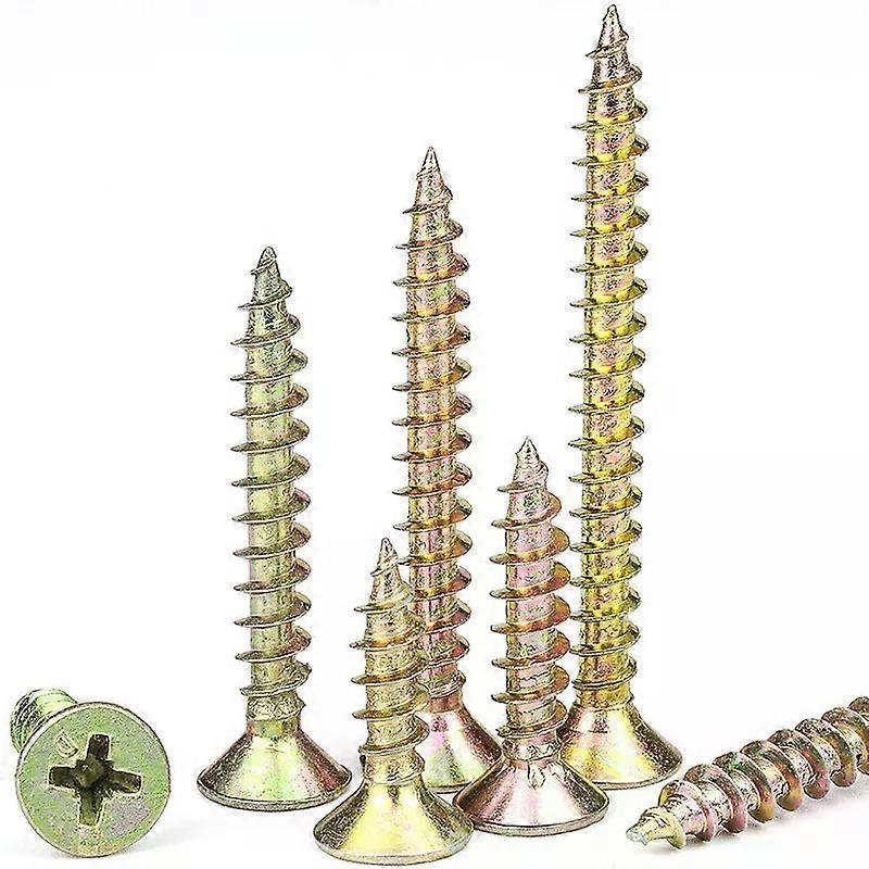 100pcs Iron Plated with Color Zinc Screws Multi-purpose Single Thread Screw 5.0 X 100mm Cross Flat Head Self-tapping Screw