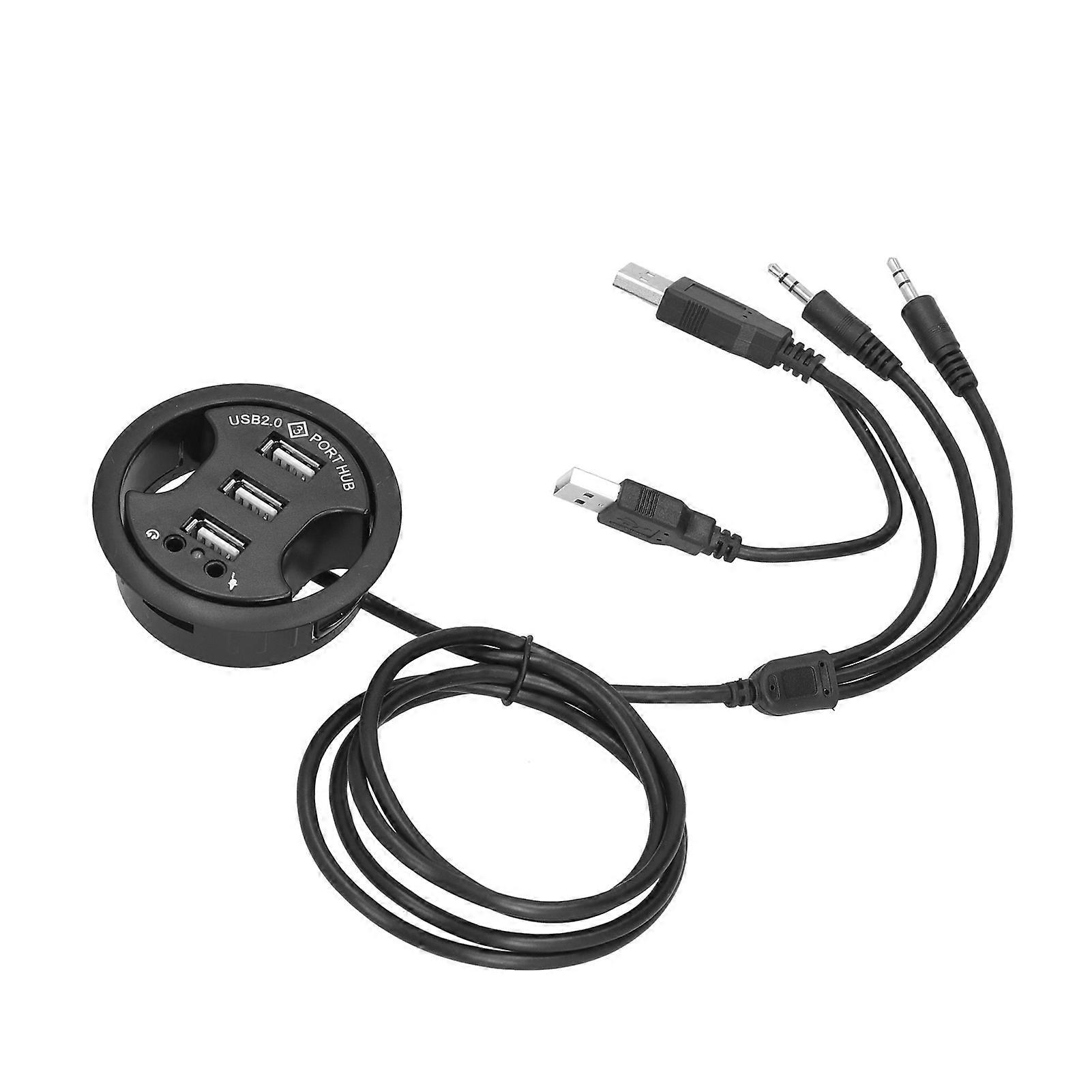 3 Port Desktop USB HUB High Speed Expansion Round HUB with 3.5mm Audio Hole for Computer Mic Phone