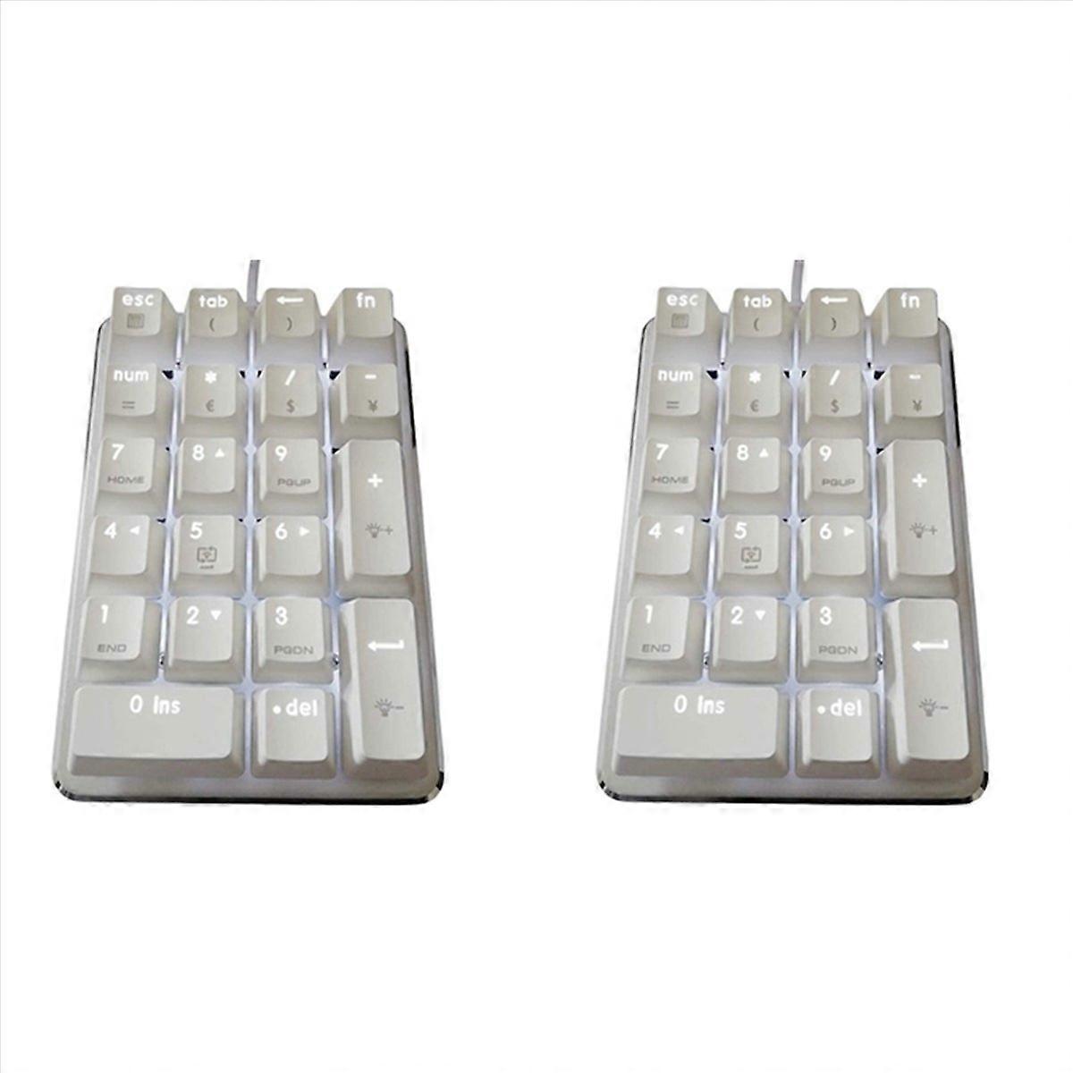 2X 21 Keys White Backlit Mechanical Numeric Keypad Numpad with Cherry Blue Switches for Notebook Des