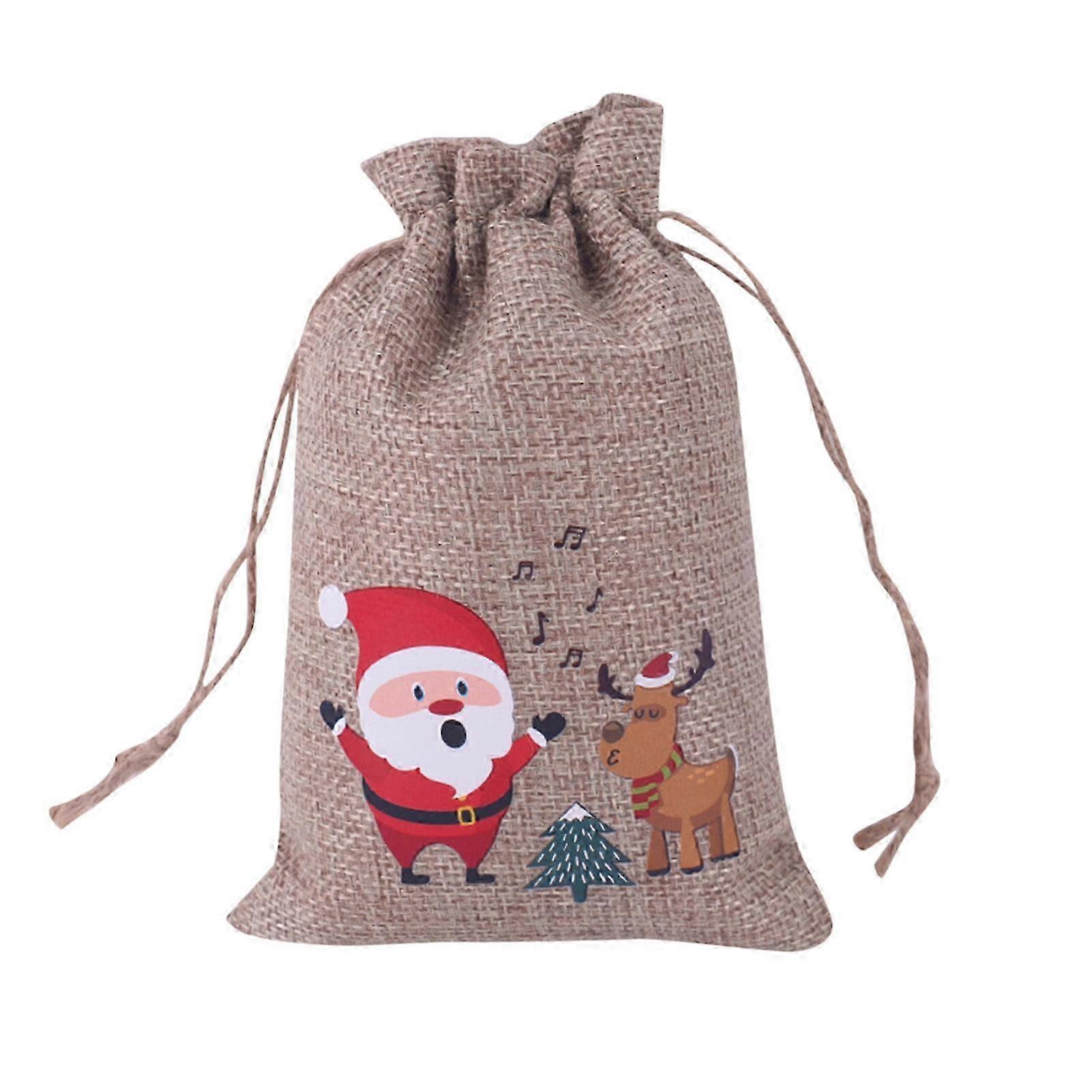Christmas candy bags with drawstring closure in jute linen material