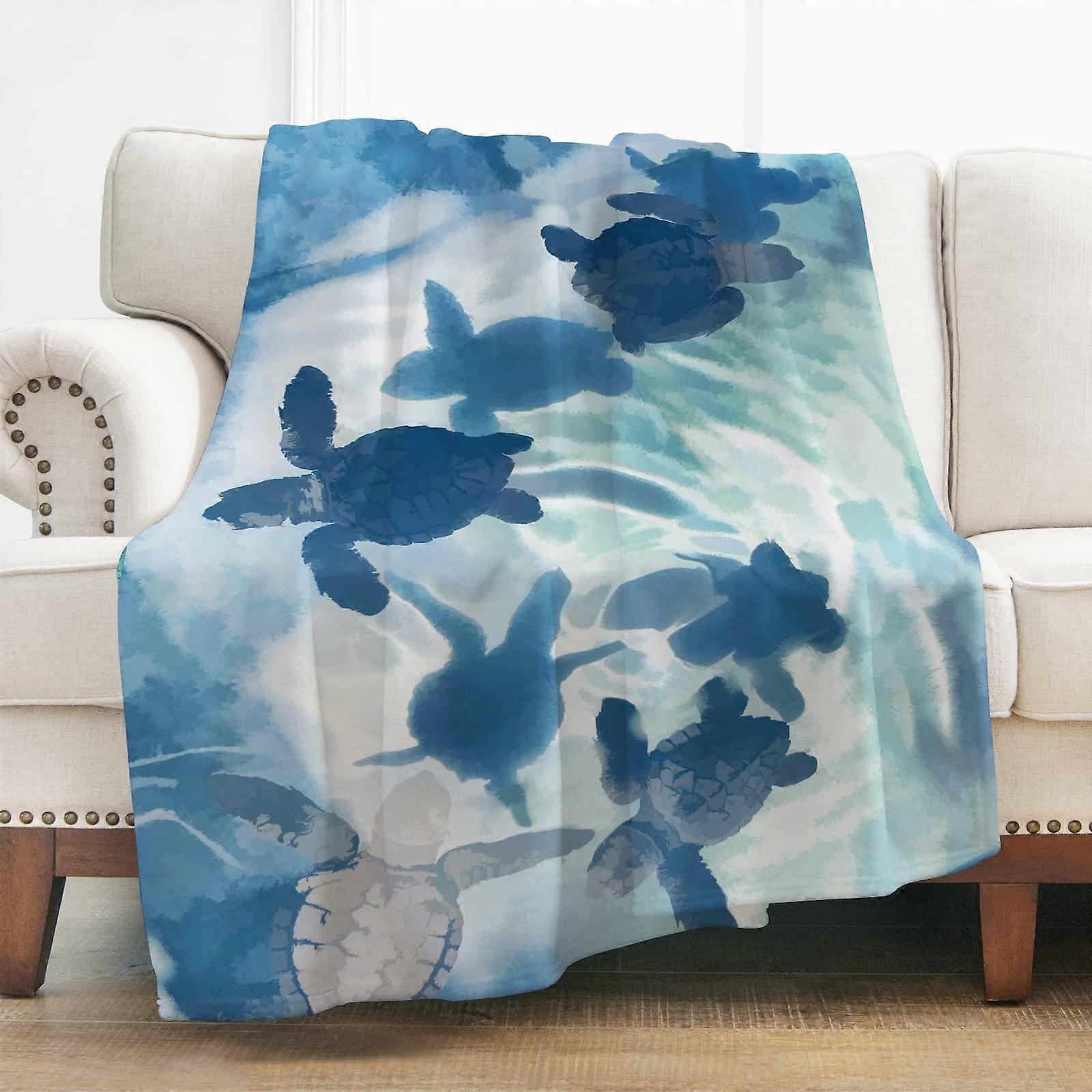 Sea Turtle Throw Blanket 60x80 Soft Plush Flannel Ocean Animal Design for Couch Bed Travel