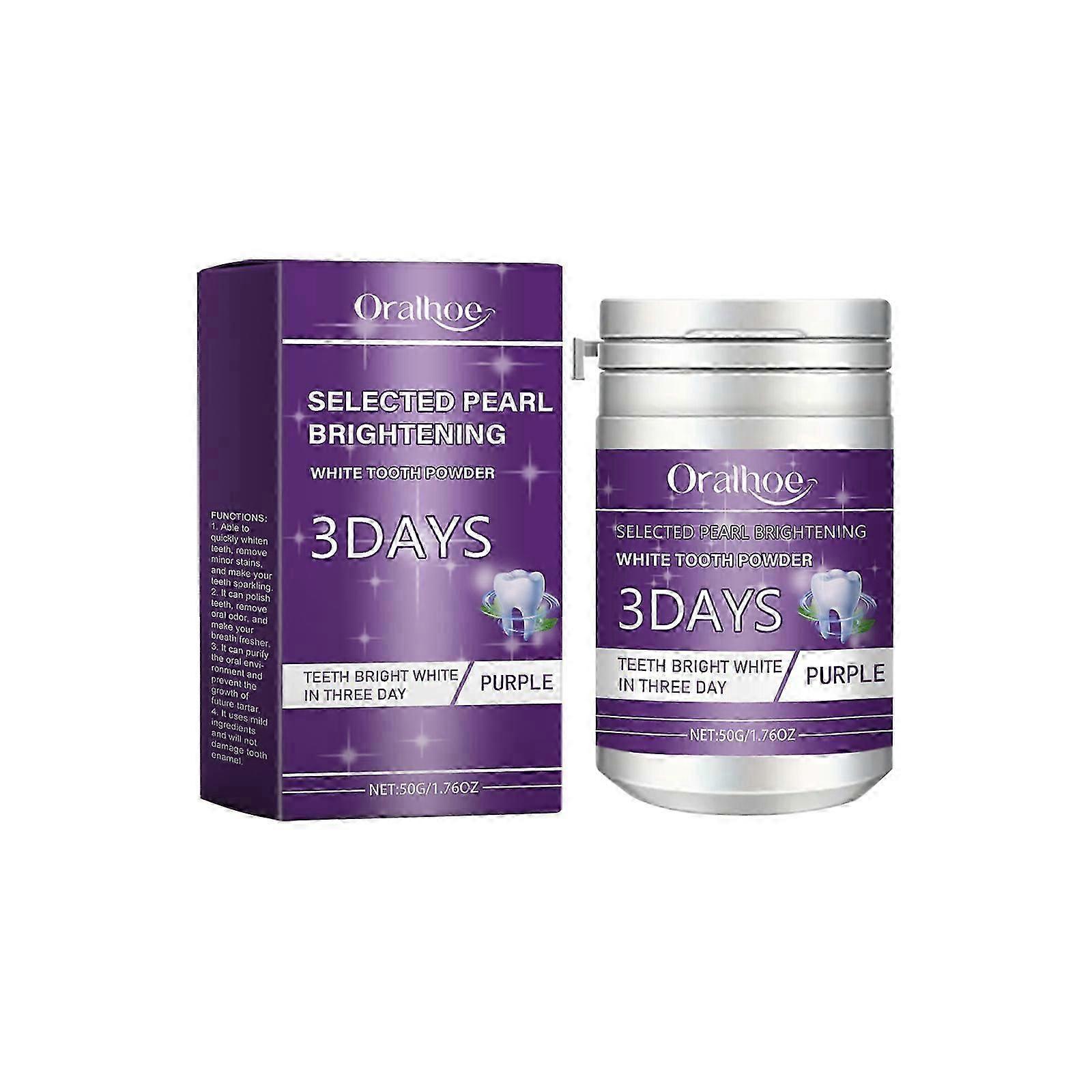purple dental powder contains peppermint extract and ascorbic acid