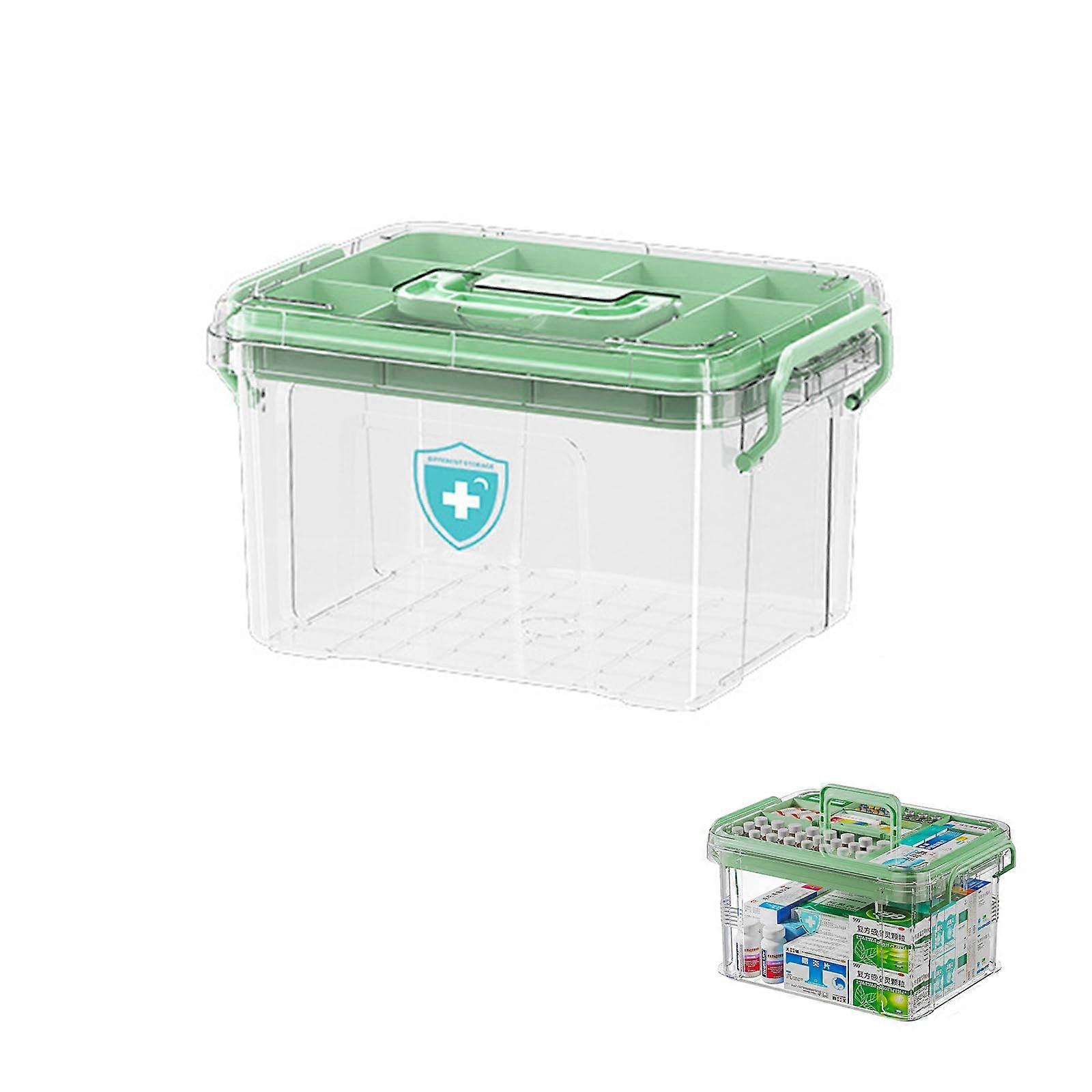 Clear Medicine Storage Box with Handle, Plastic First Aid Organizer with Removable Tray for Home and Travel