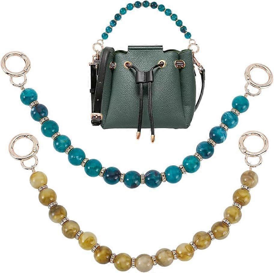 2pcs 2 Colors Pearl Bead Purse Strap Chain 12 Inch Short Bag Handle 14mm Round Resin Imitation Gemstone Handbag Chains with Clasps for Purse Wallet Cl