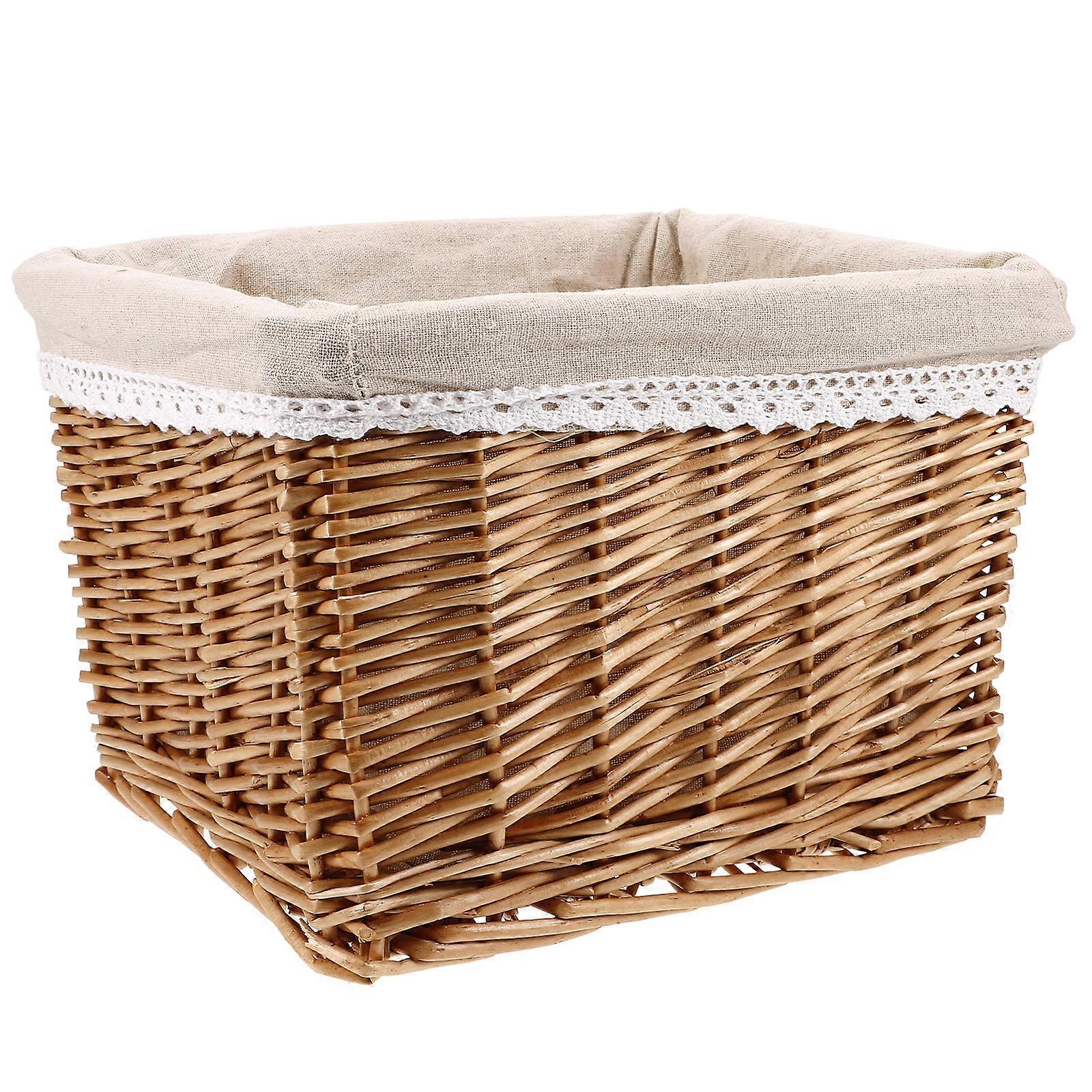 Rectangular Wicker Storage Bin Light Brown Basket for Household Use